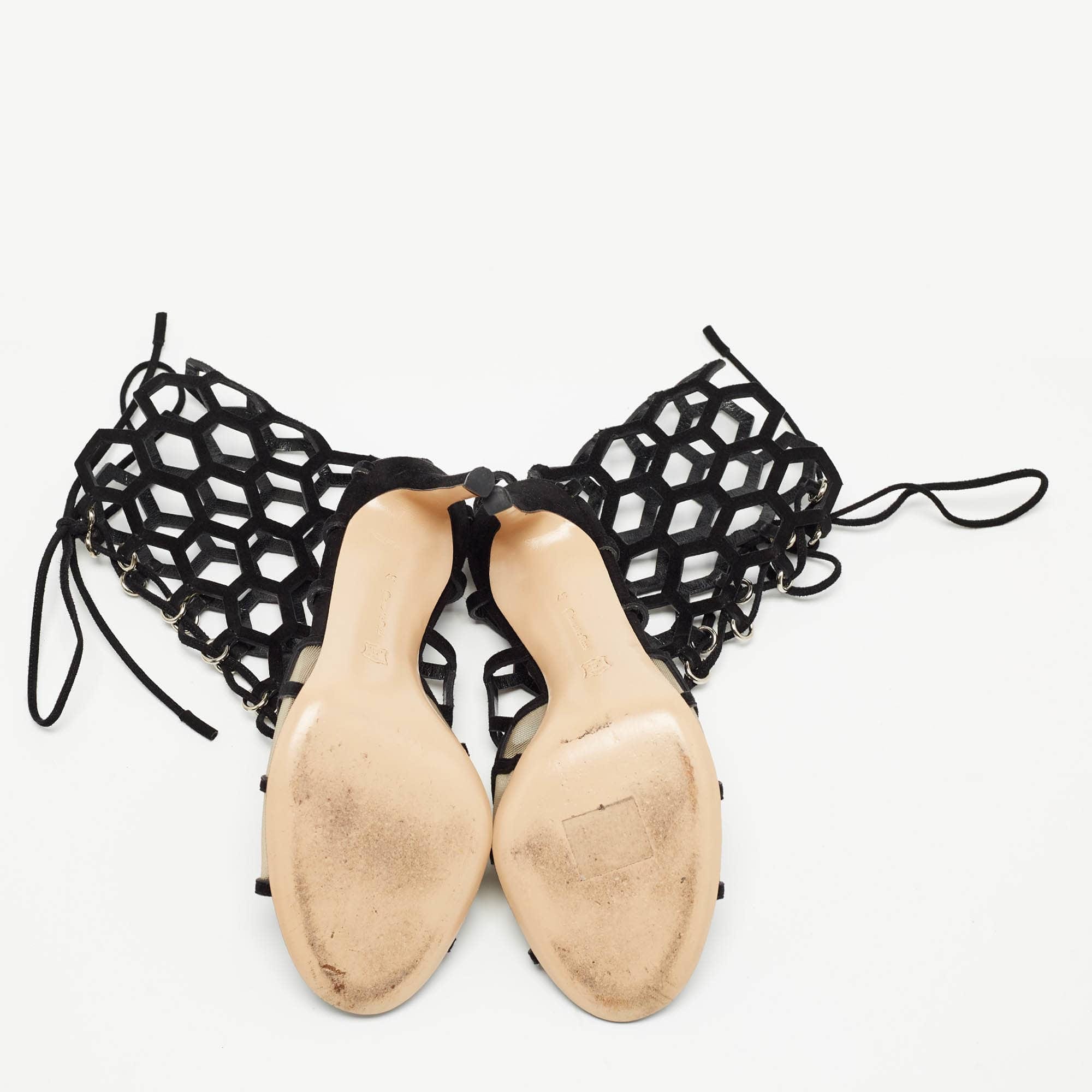 Gianvito Rossi Black Suede And Mesh Cut Out Sandals