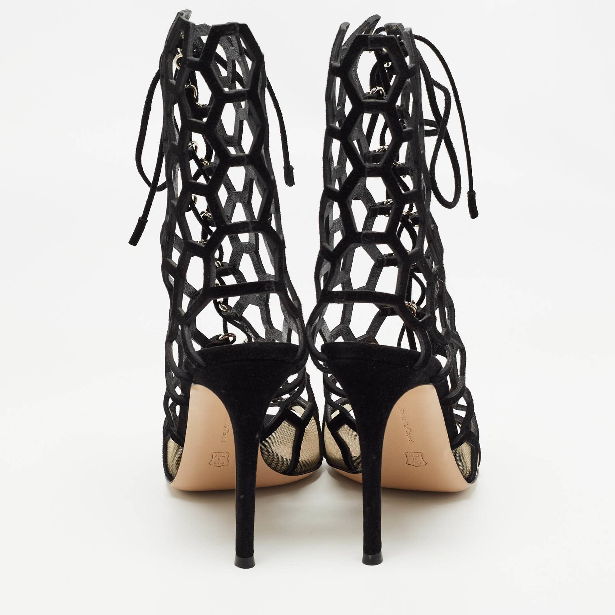 Gianvito Rossi Black Suede And Mesh Cut Out Sandals