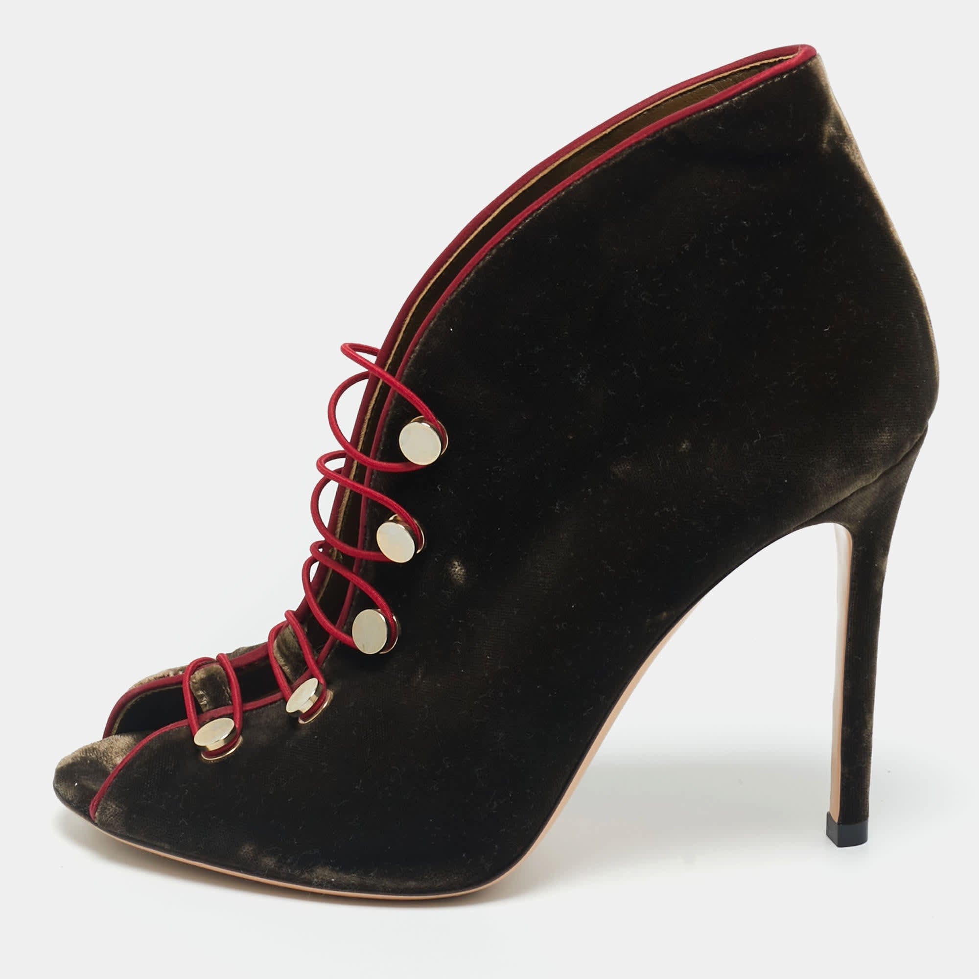 Gianvito Rossi Brown Velvet Miral Open Toe Ankle Boots