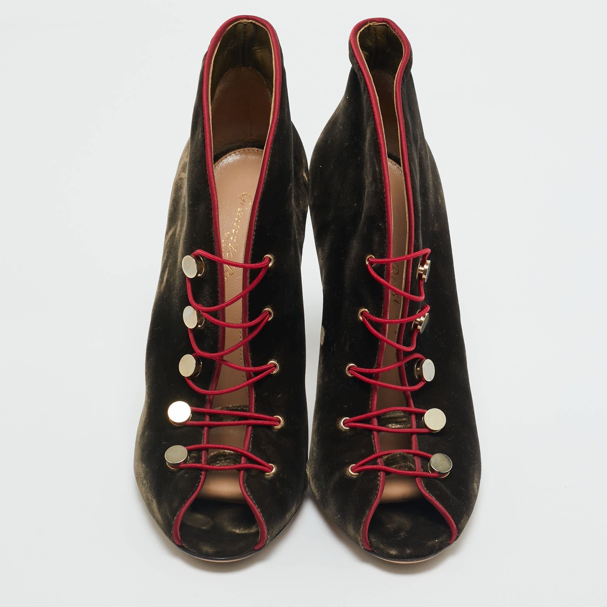 Gianvito Rossi Brown Velvet Miral Open Toe Ankle Boots