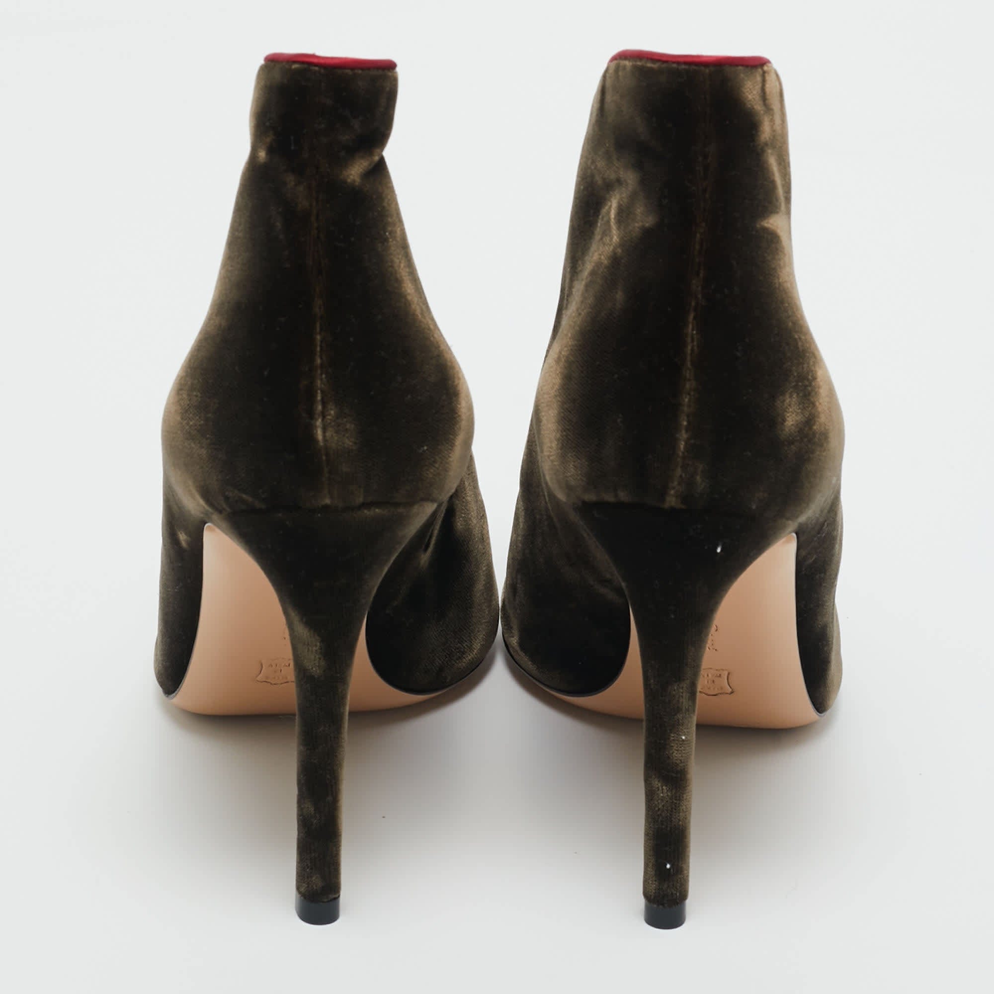 Gianvito Rossi Brown Velvet Miral Open Toe Ankle Boots