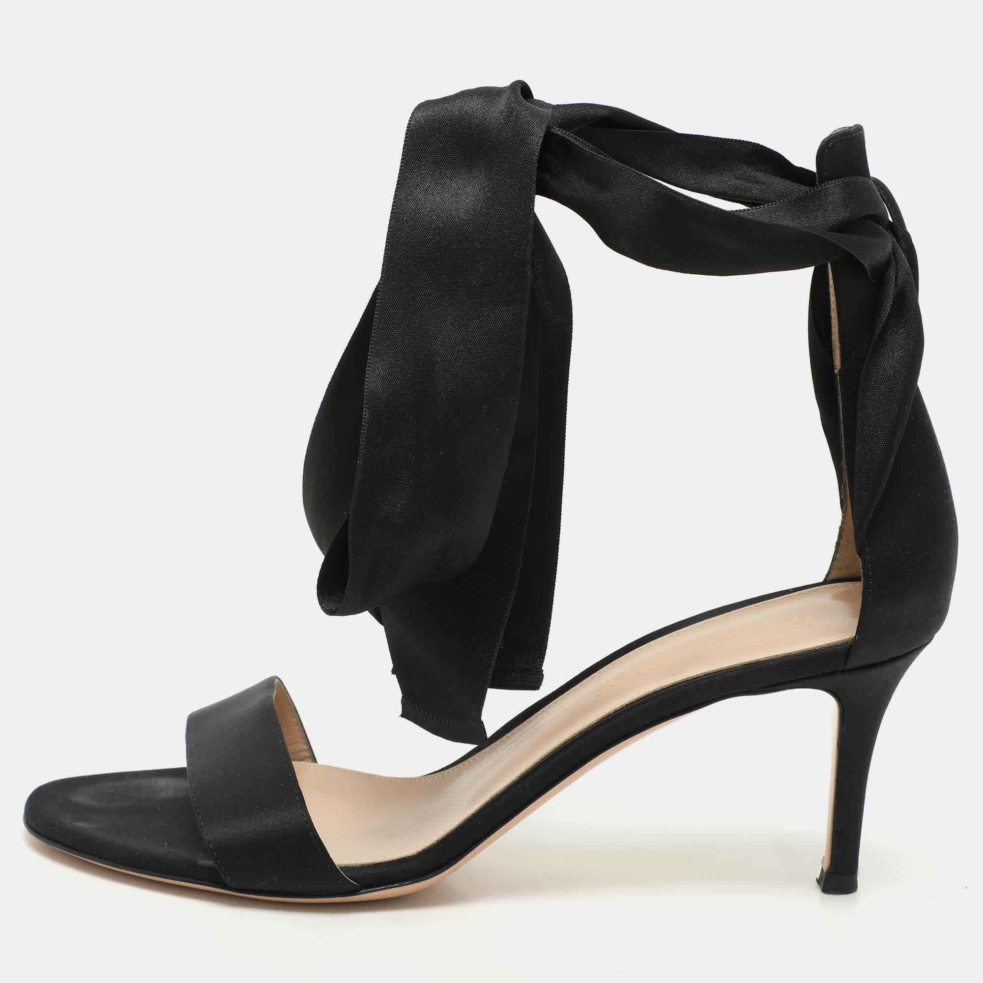 Gianvito Rossi Black Satin Gala Ankle Strap Sandals