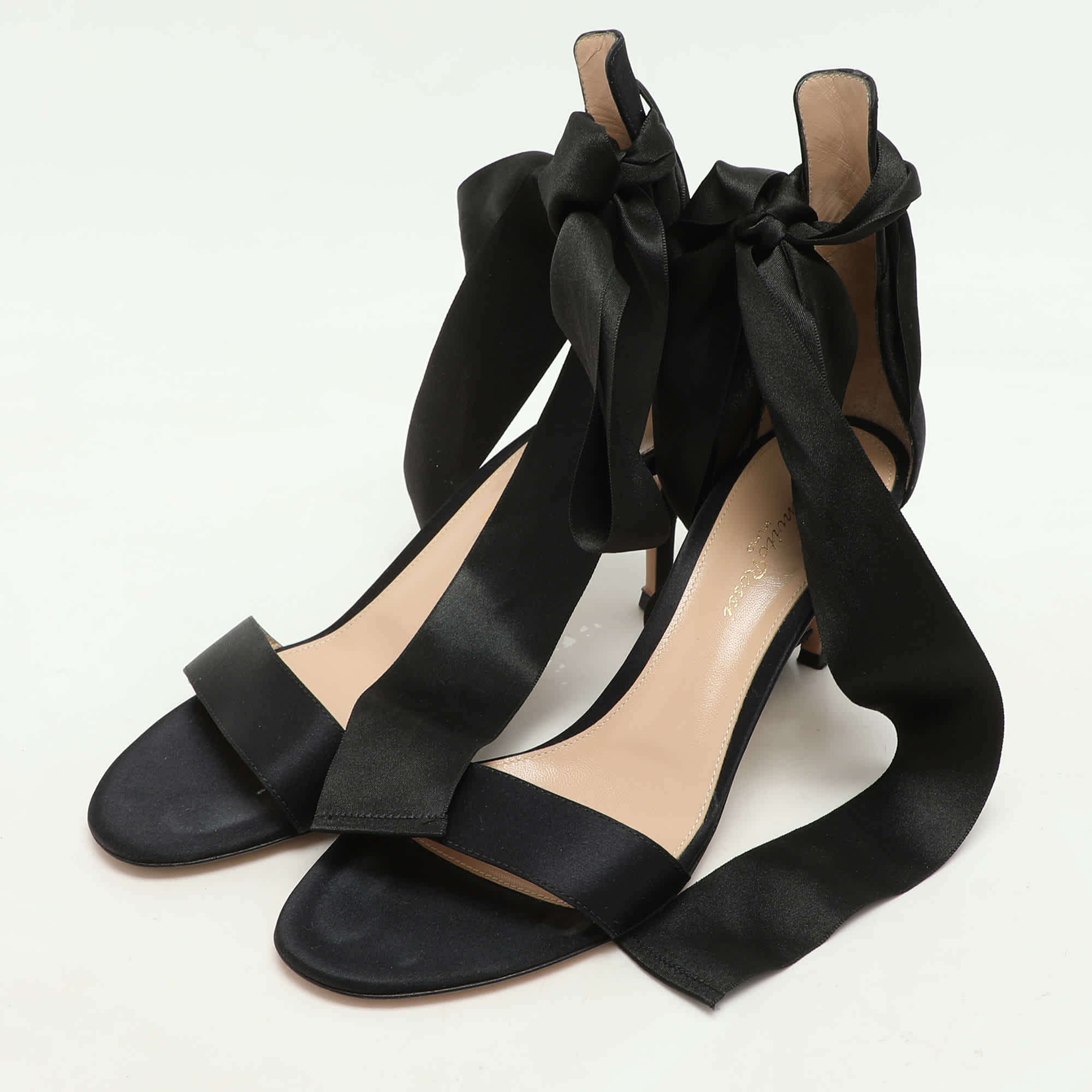 Gianvito Rossi Black Satin Gala Ankle Strap Sandals
