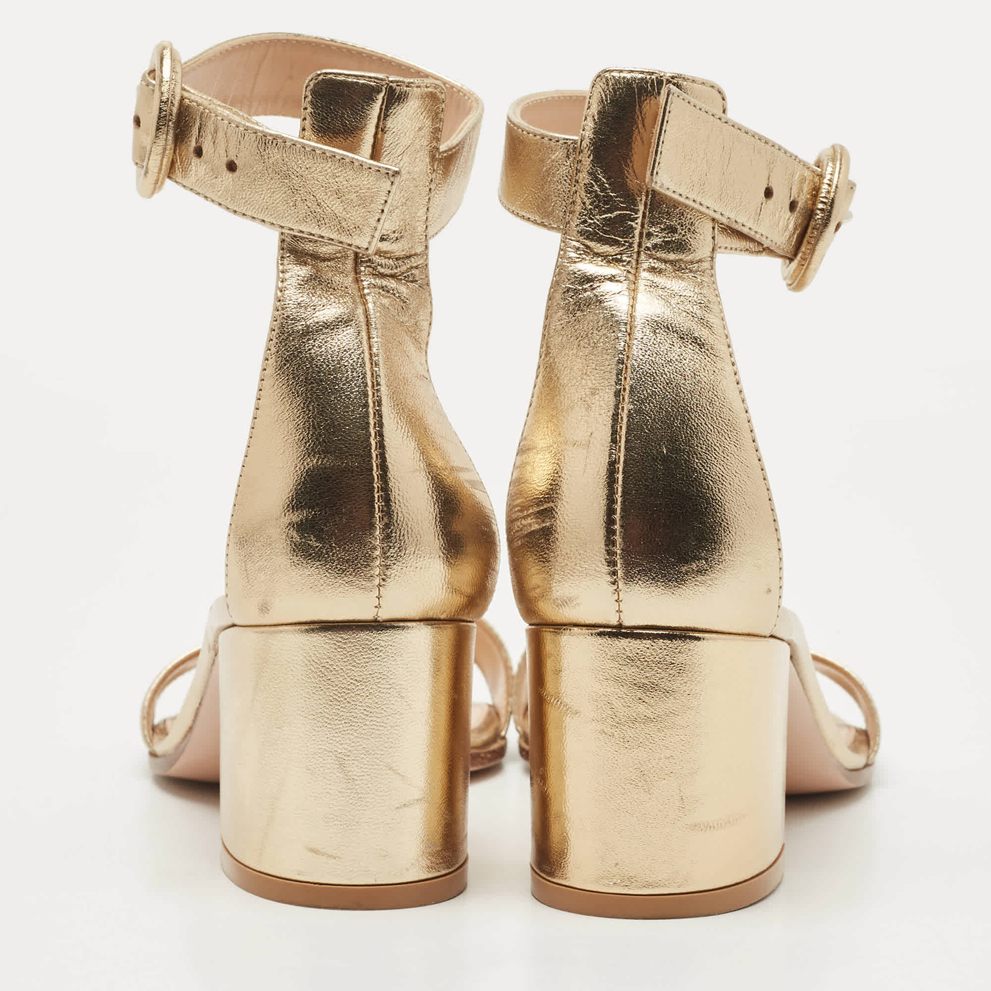 Gianvito Rossi Gold Leather Portofino Block Heel Sandals