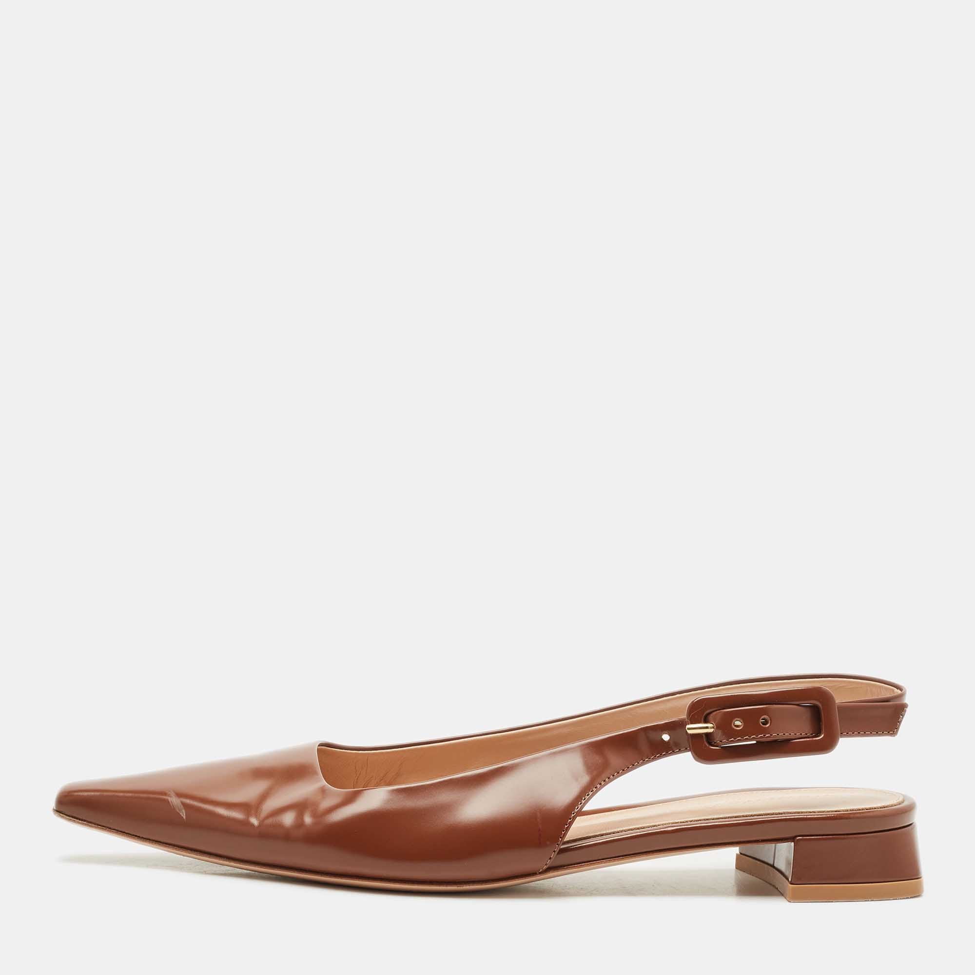 Gianvito Rossi Brown Leather Lindsay Slingback Flats