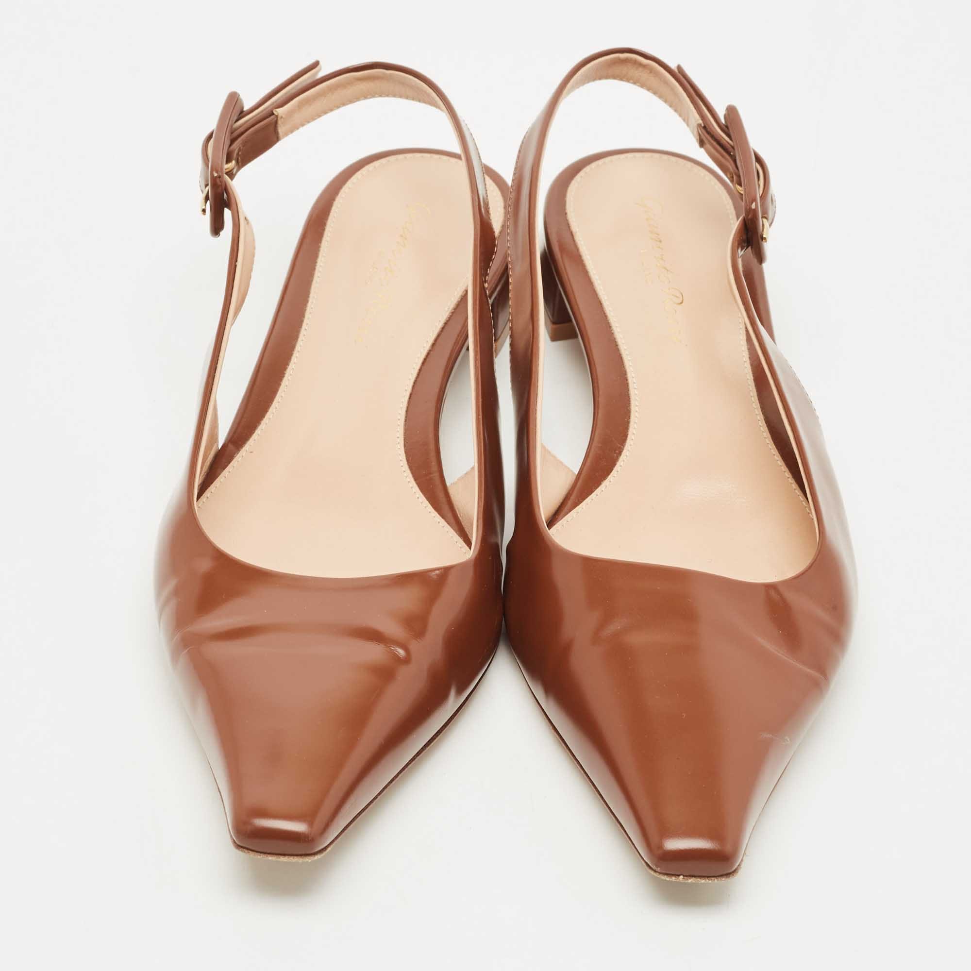 Gianvito Rossi Brown Leather Lindsay Slingback Flats