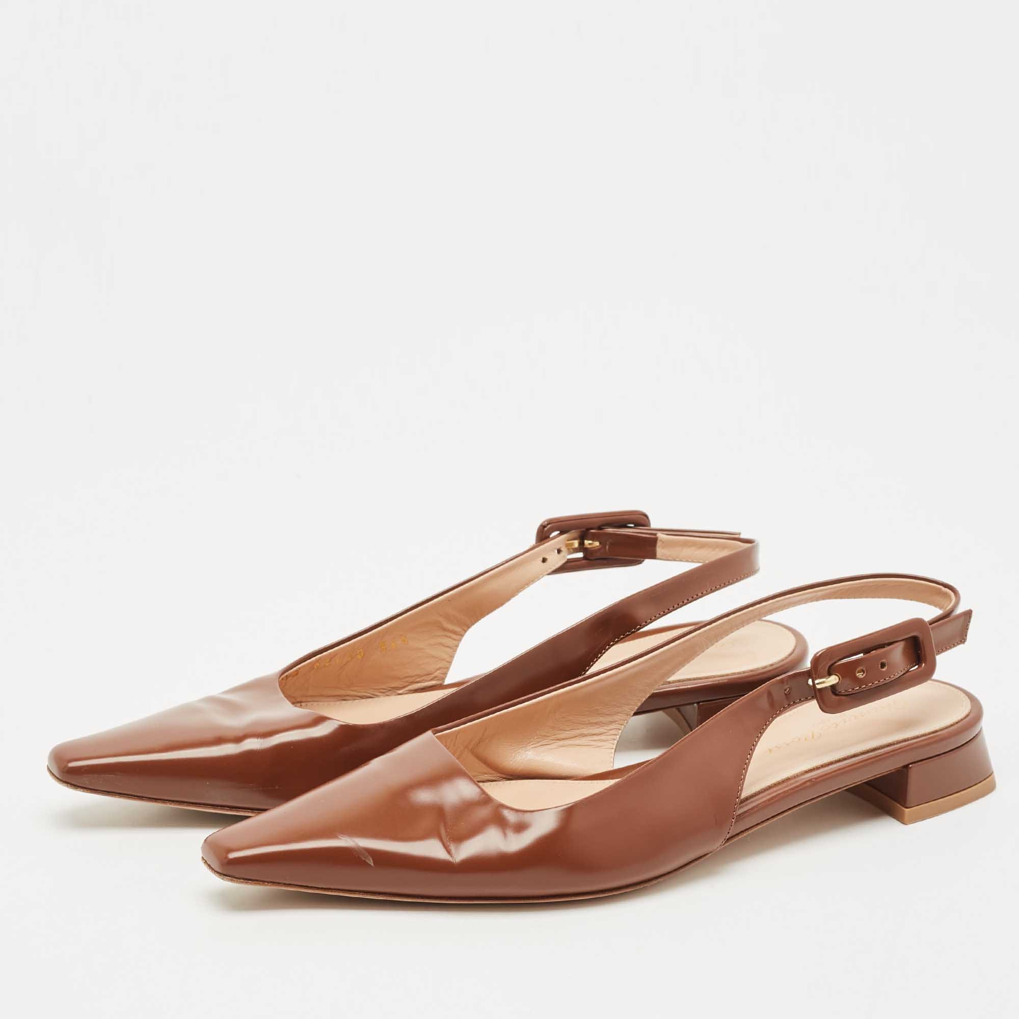 Gianvito Rossi Brown Leather Lindsay Slingback Flats