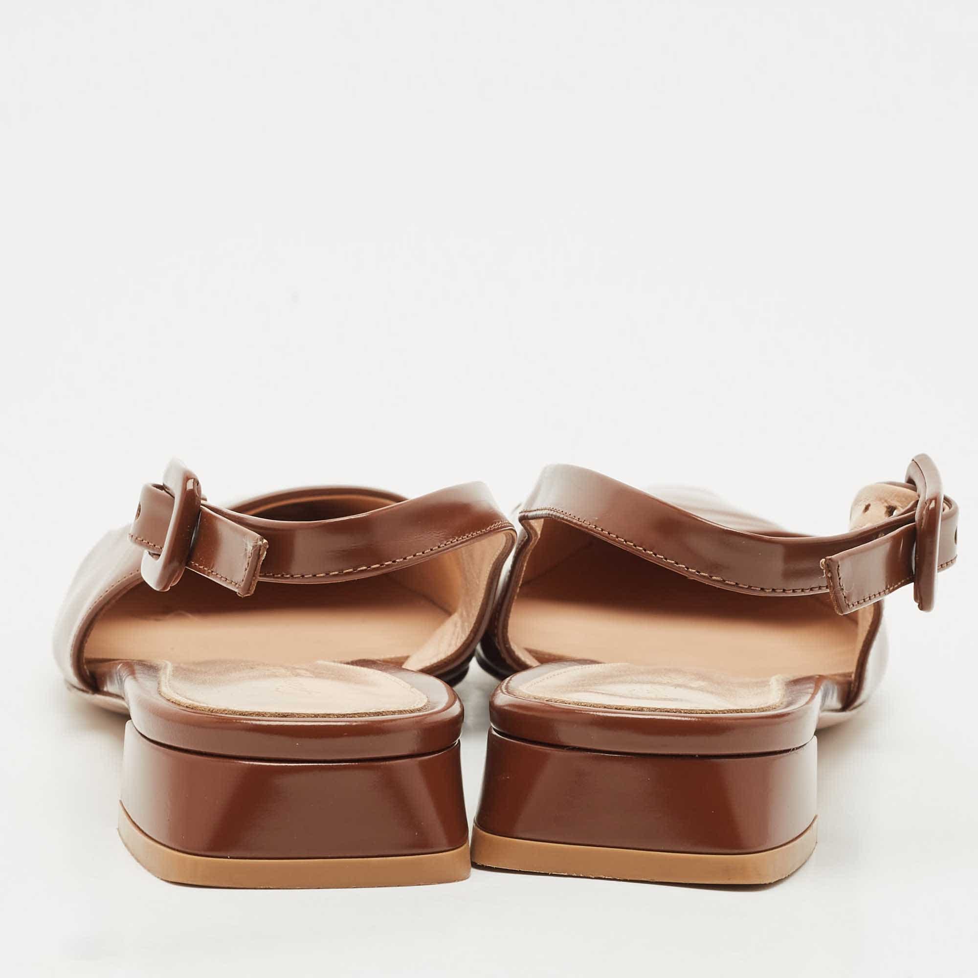 Gianvito Rossi Brown Leather Lindsay Slingback Flats