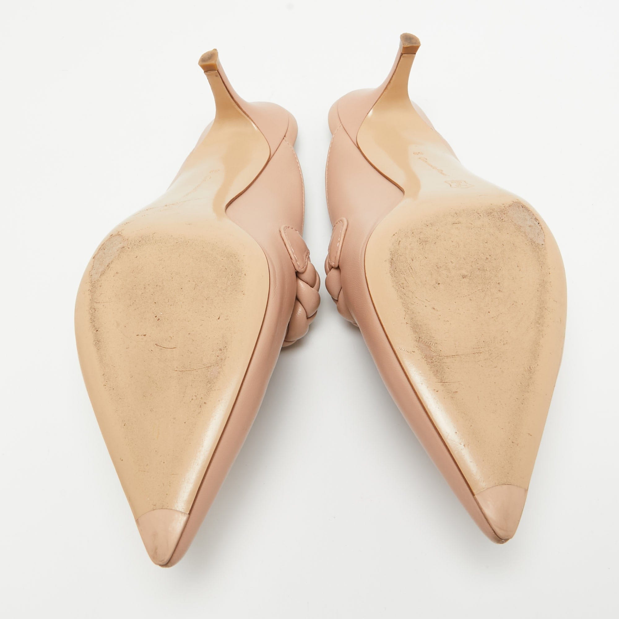 Gianvito Rossi Beige Leather Braided Pointed Toe Slide Sandals