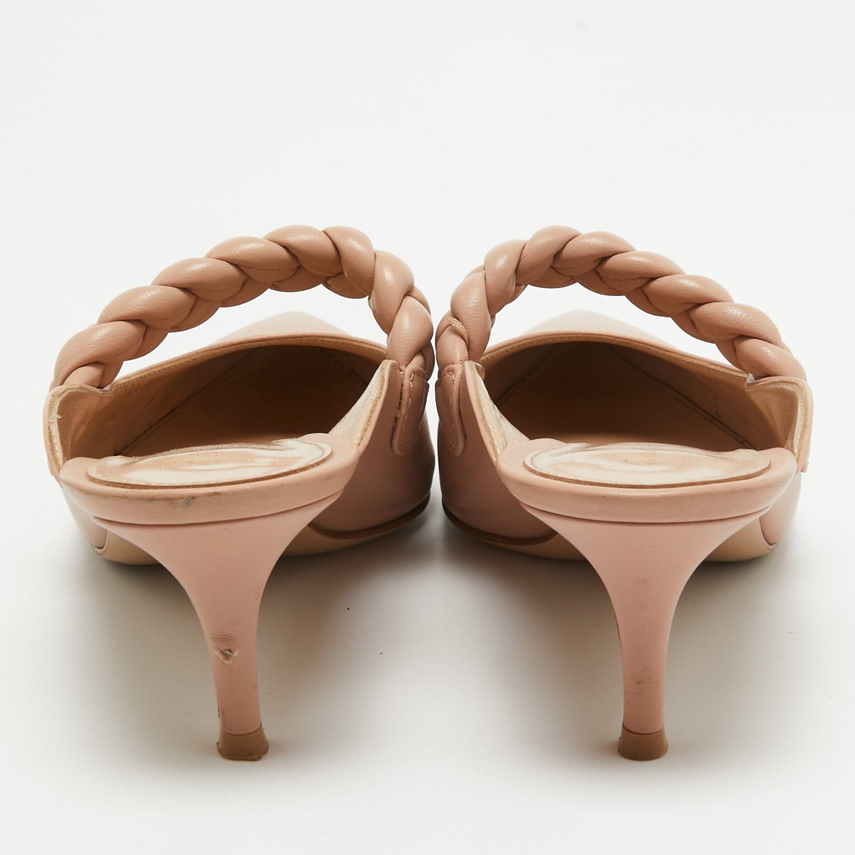 Gianvito Rossi Beige Leather Braided Pointed Toe Slide Sandals