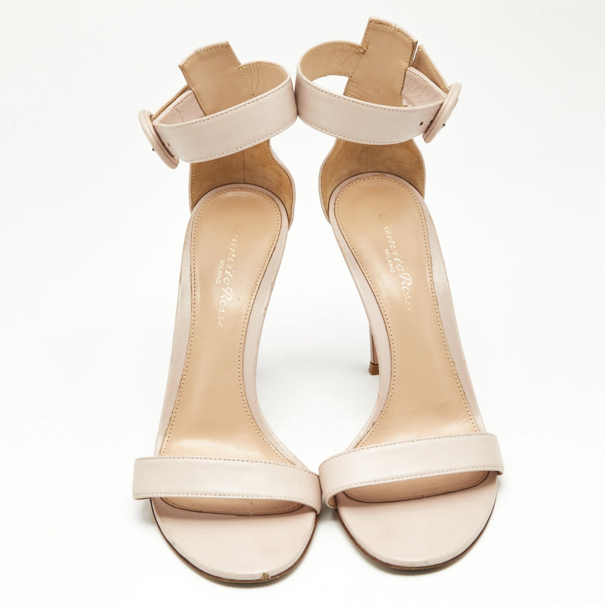 Gianvito Rossi Beige Leather Portofino Ankle Strap Sandals