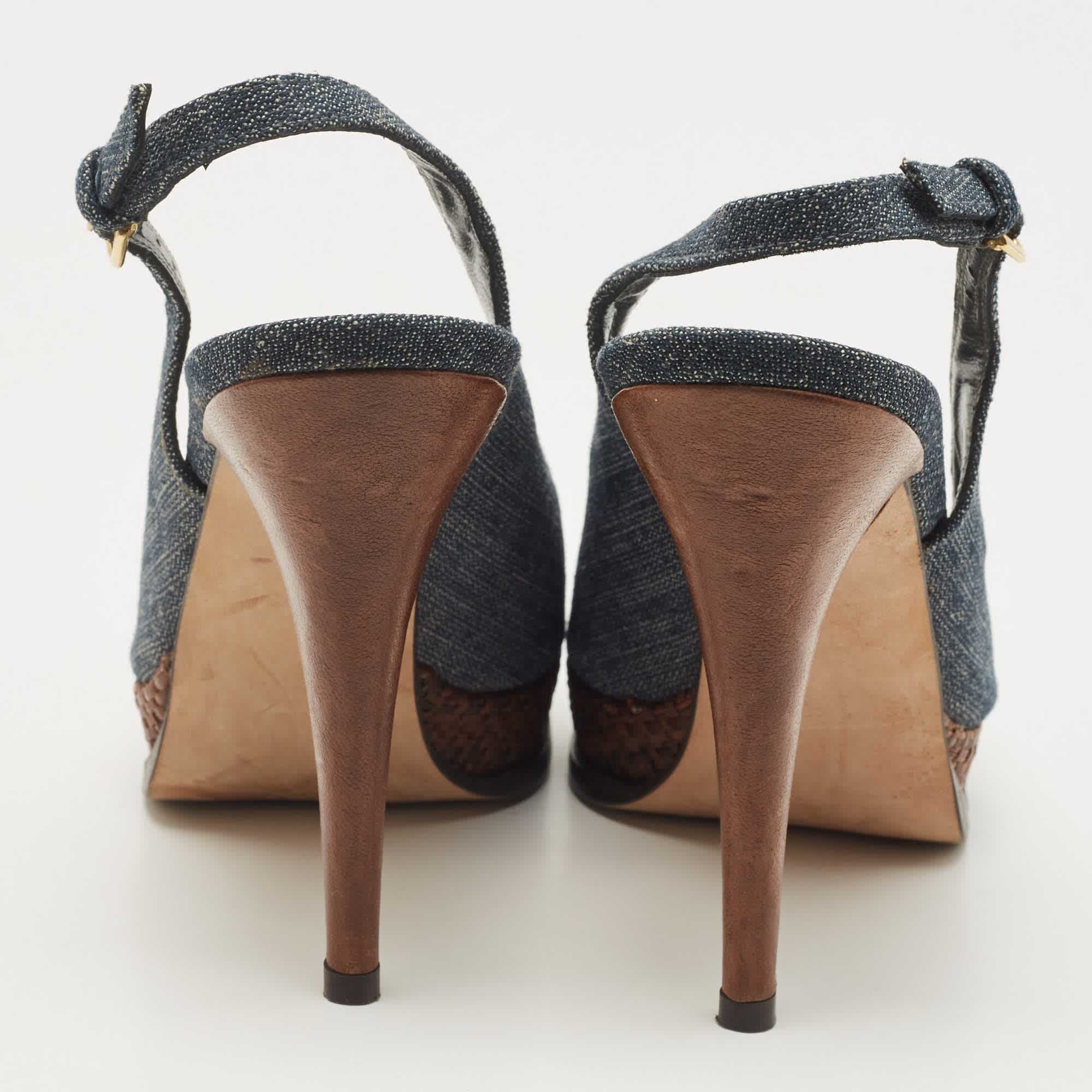 Stuart Weitzman Blue Denim Peep Toe Platform Slingback Sandals