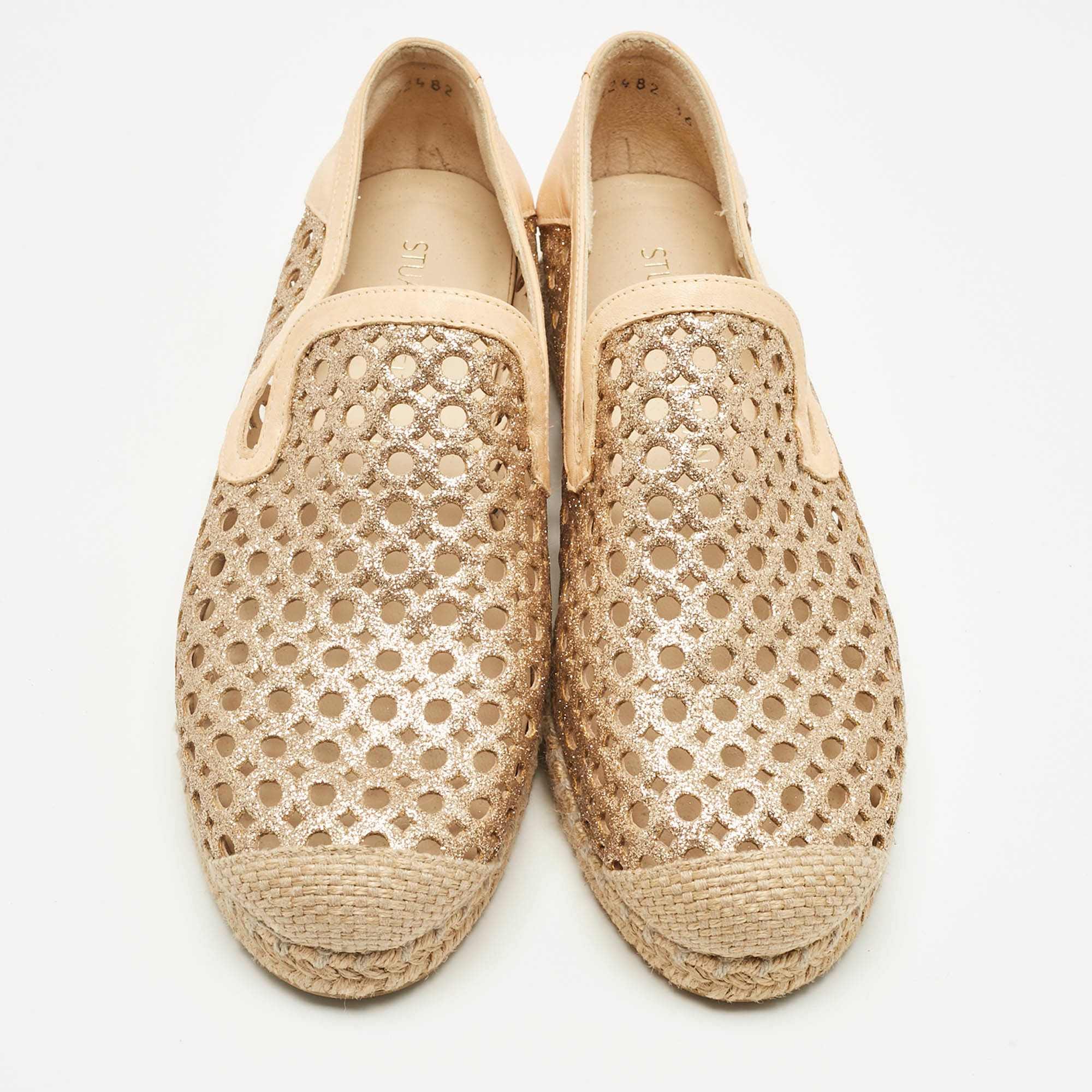 Stuart Weitzman Metallic Gold Leather Espadrille Flat