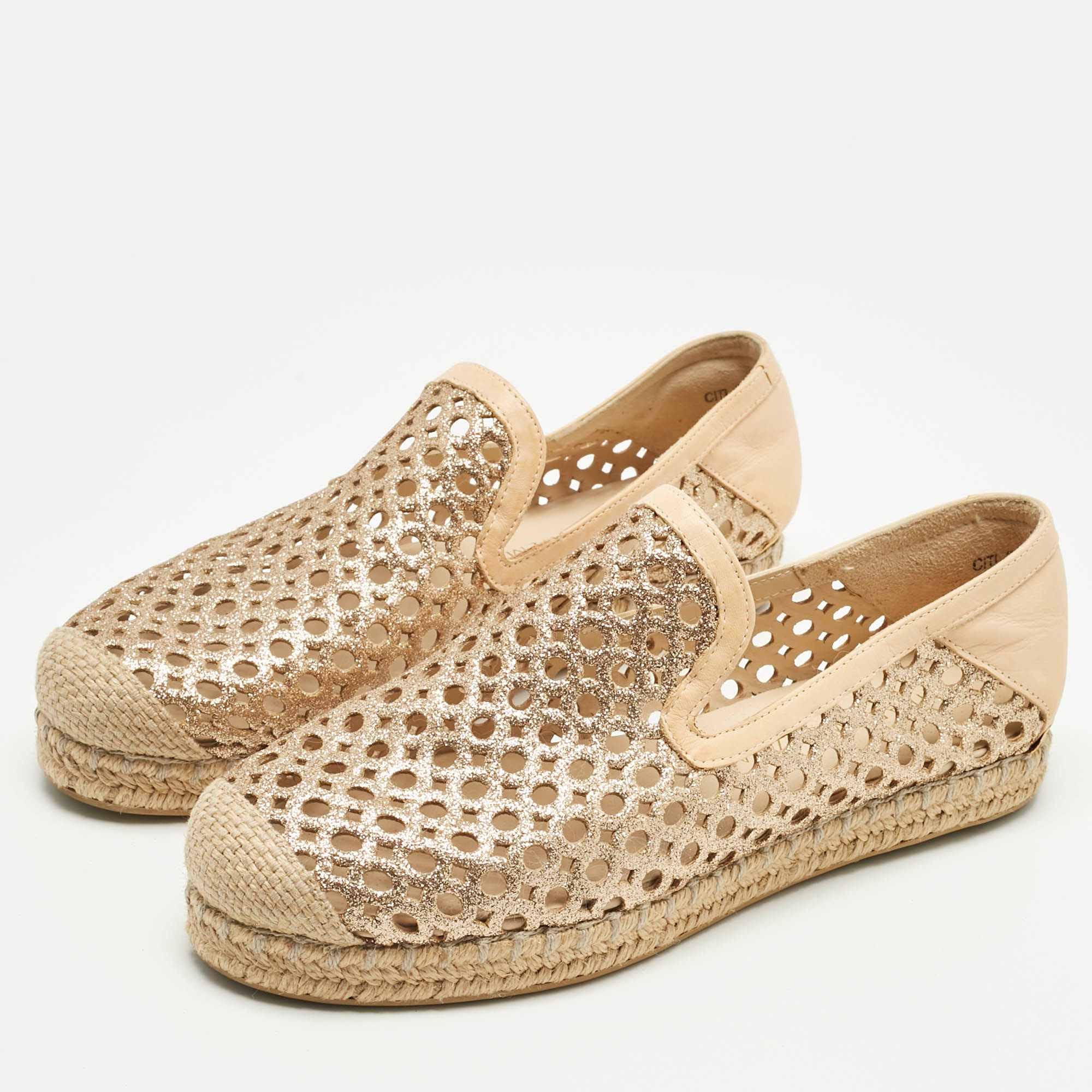 Stuart Weitzman Metallic Gold Leather Espadrille Flat