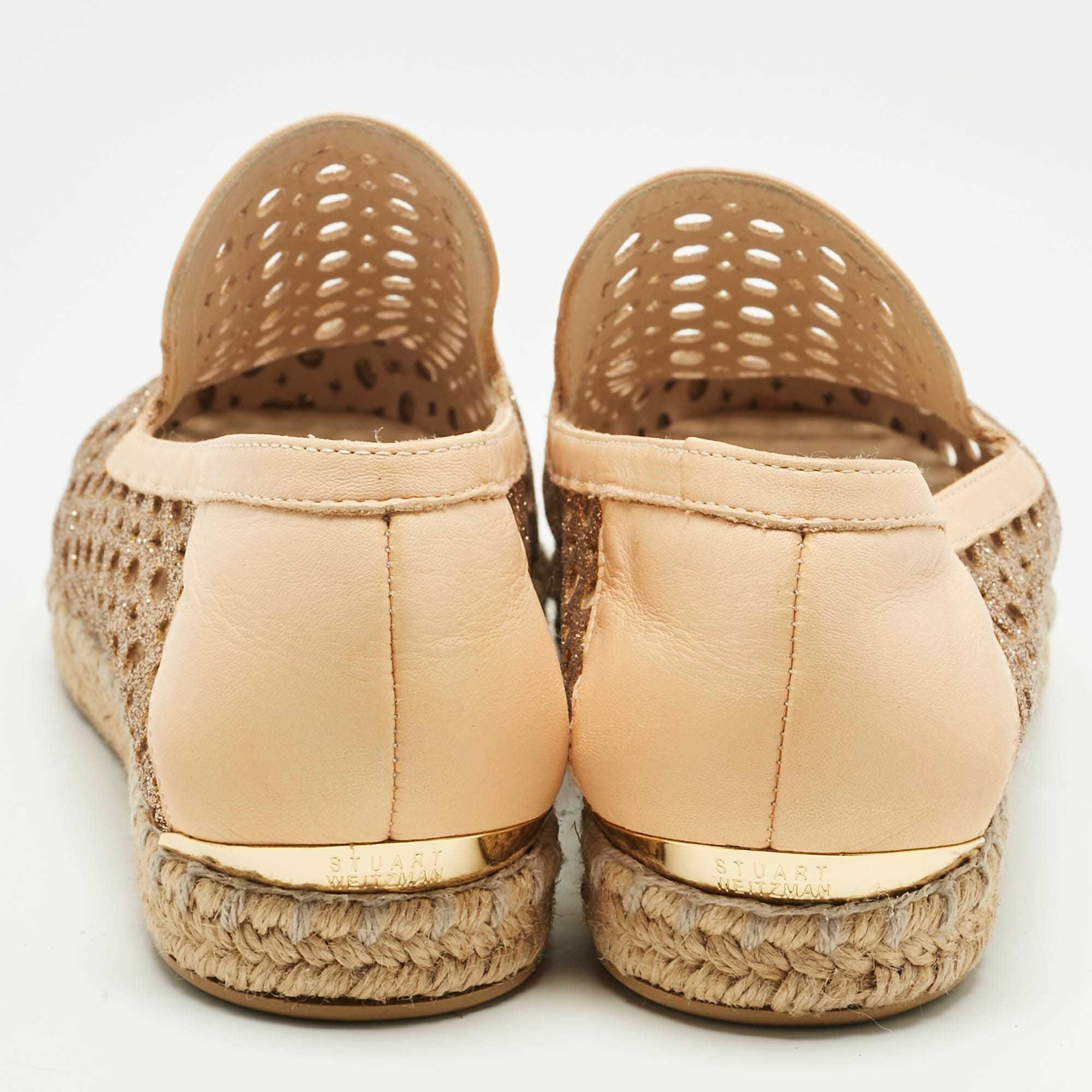 Stuart Weitzman Metallic Gold Leather Espadrille Flat