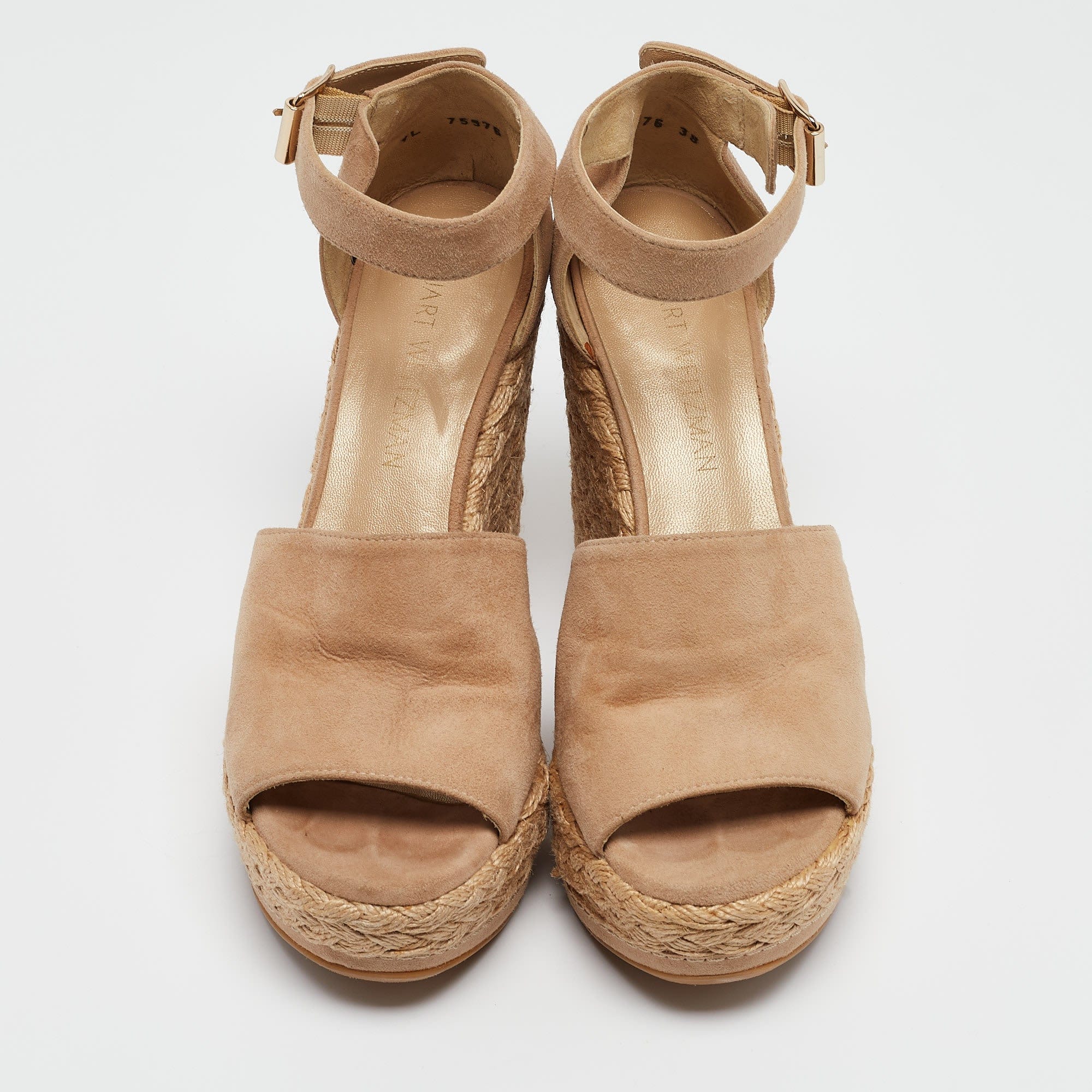Stuart Weitzman Beige Suede Ankle Strap Platform Espadrille Sandals