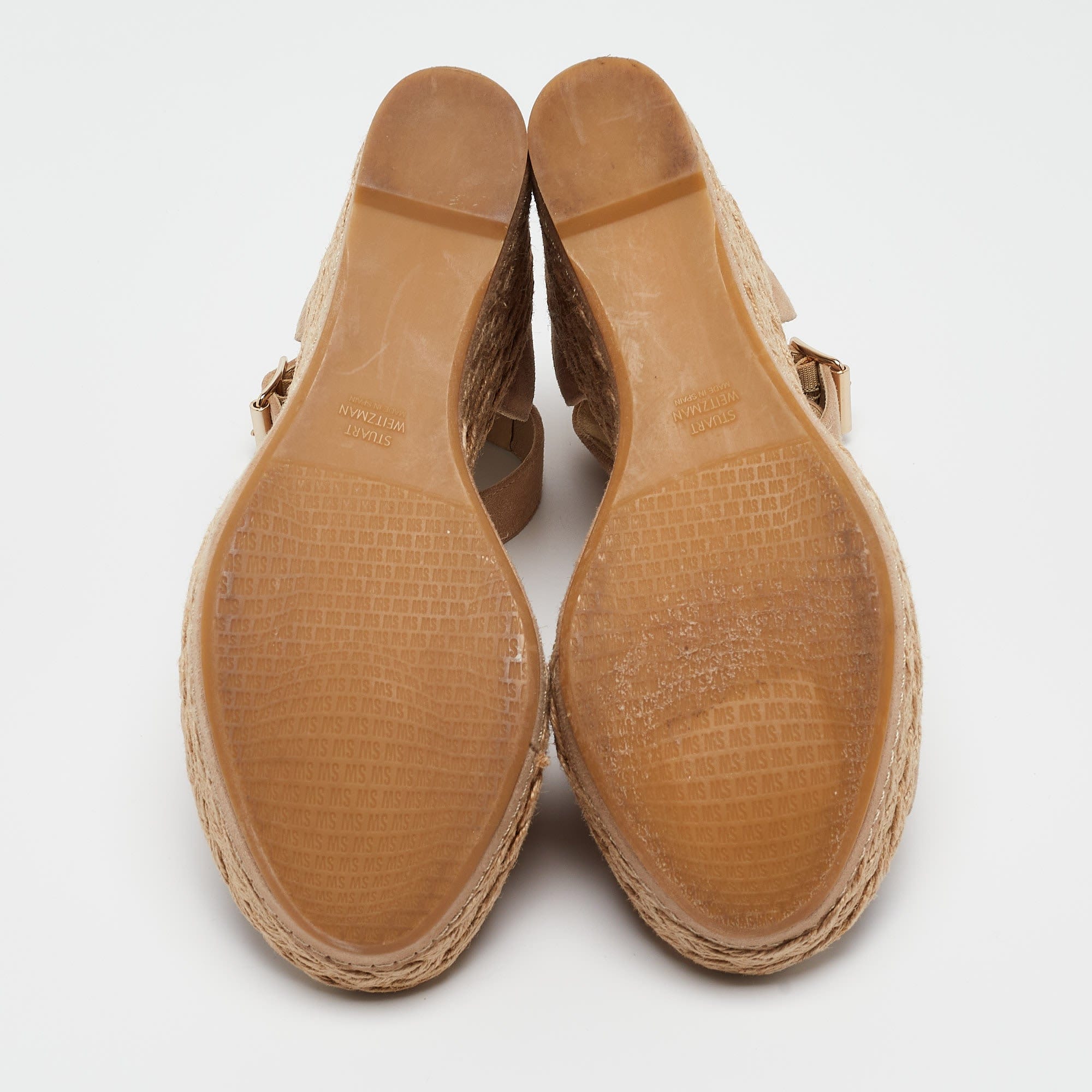Stuart Weitzman Beige Suede Ankle Strap Platform Espadrille Sandals