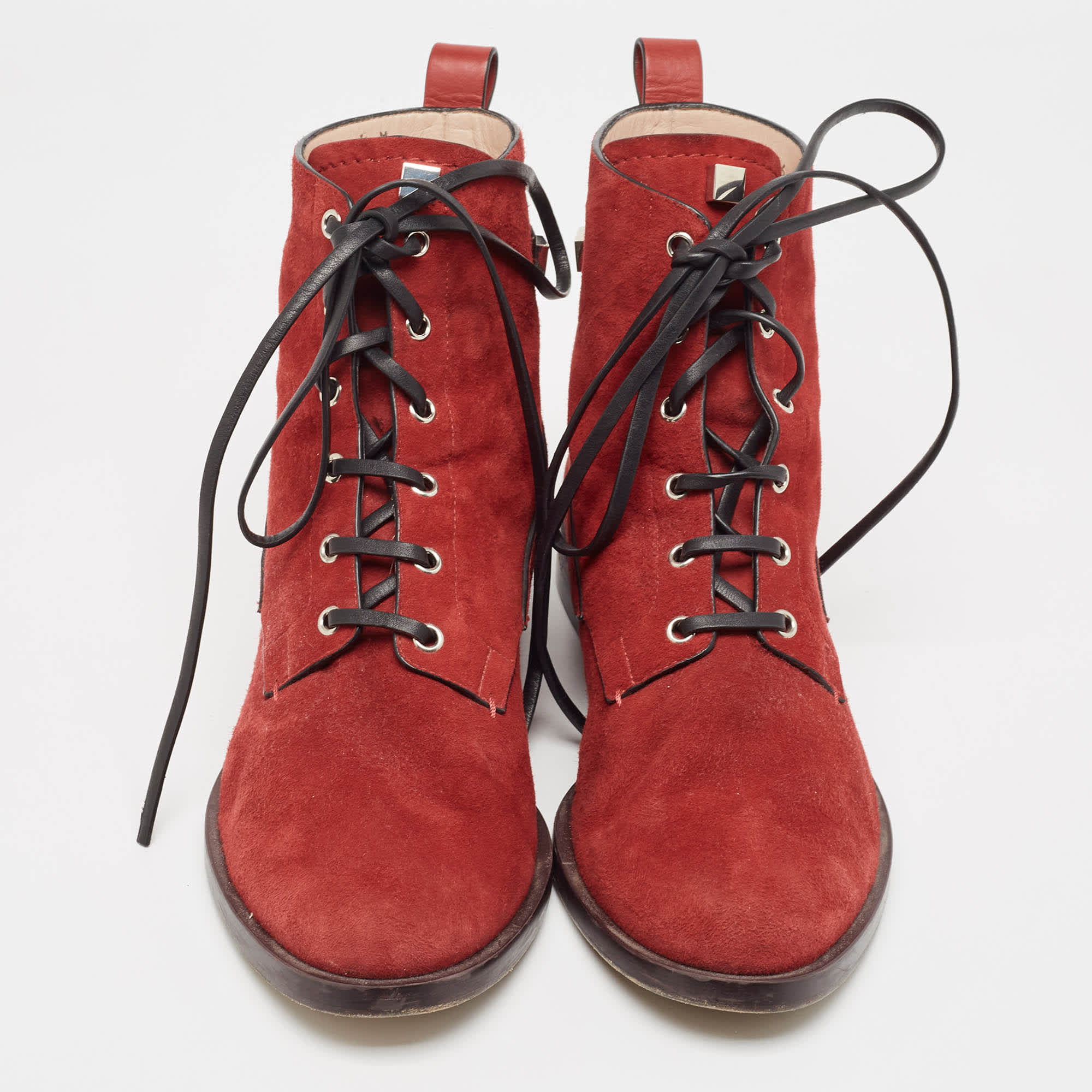 Stuart Weitzman Red Suede And Leather Ankle Boots