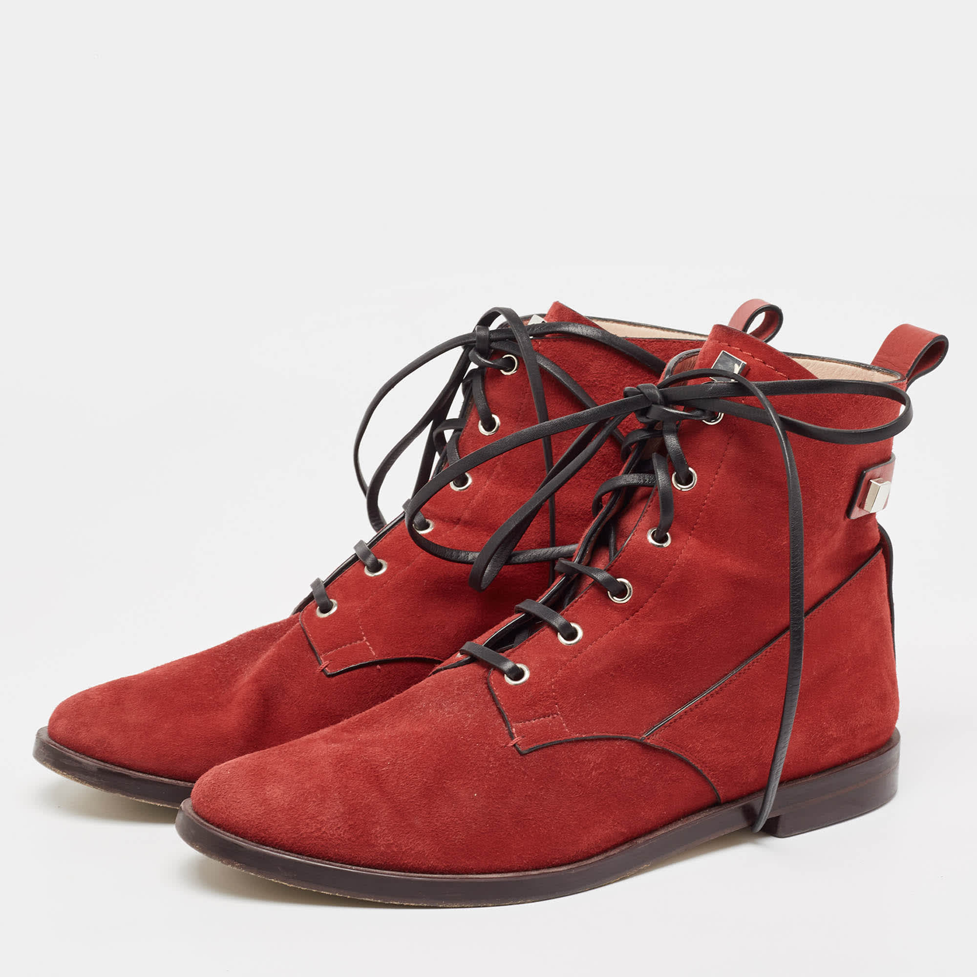 Stuart Weitzman Red Suede And Leather Ankle Boots