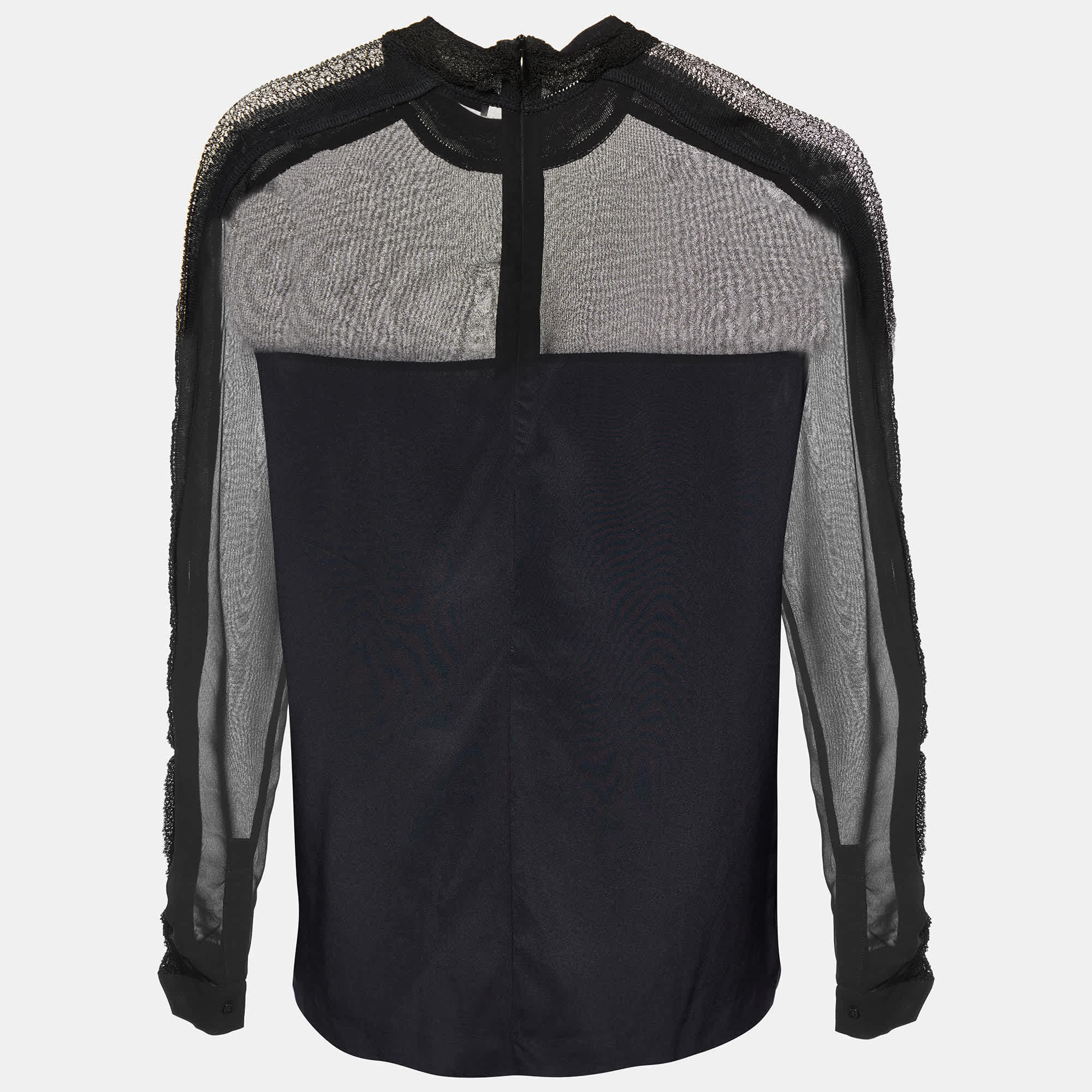 Sandro Black Silk & Knit Paneled Long Sleeve Top