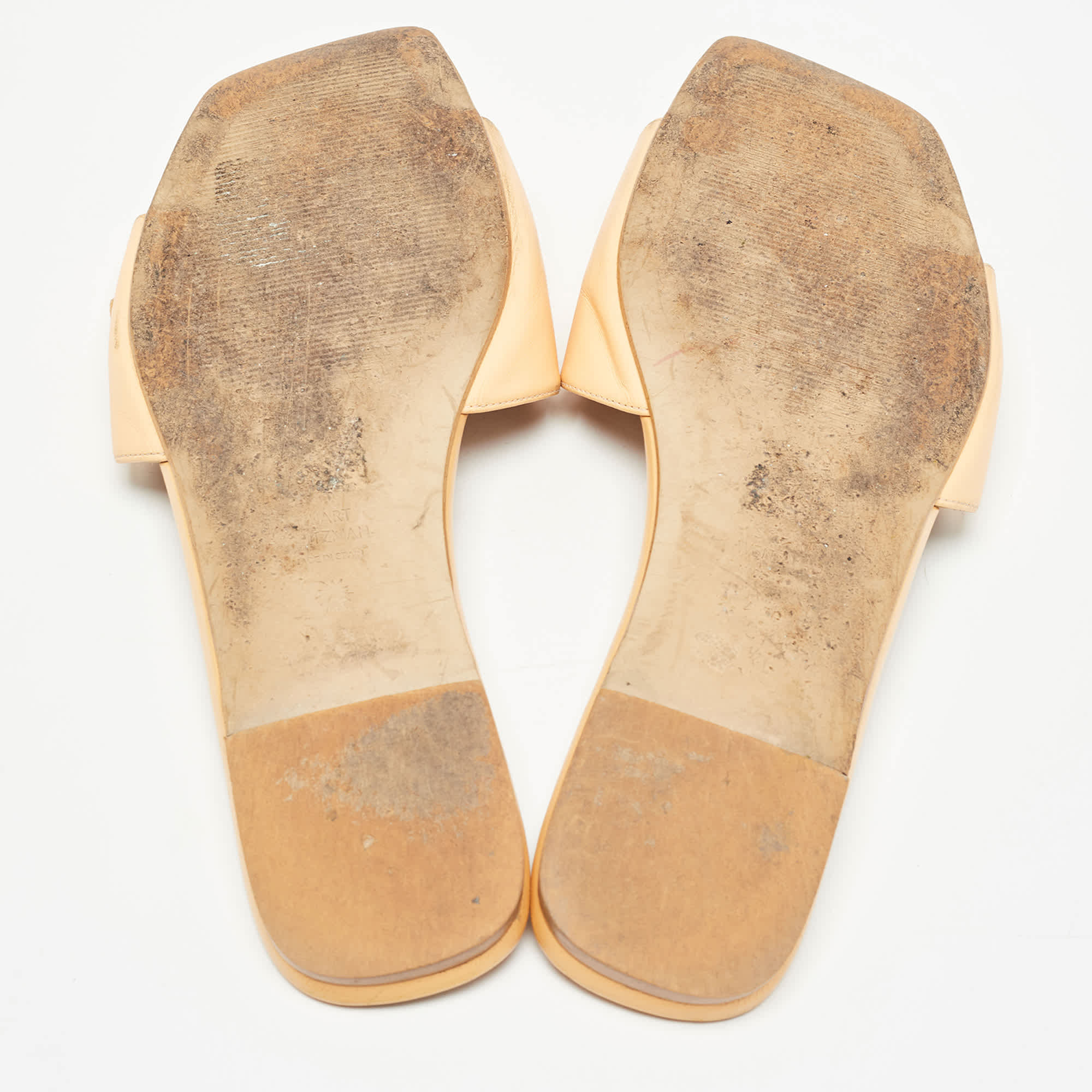 Stuart Weitzman Light Orange Leather Crystal Embellished Shine Buckle Flat Slides