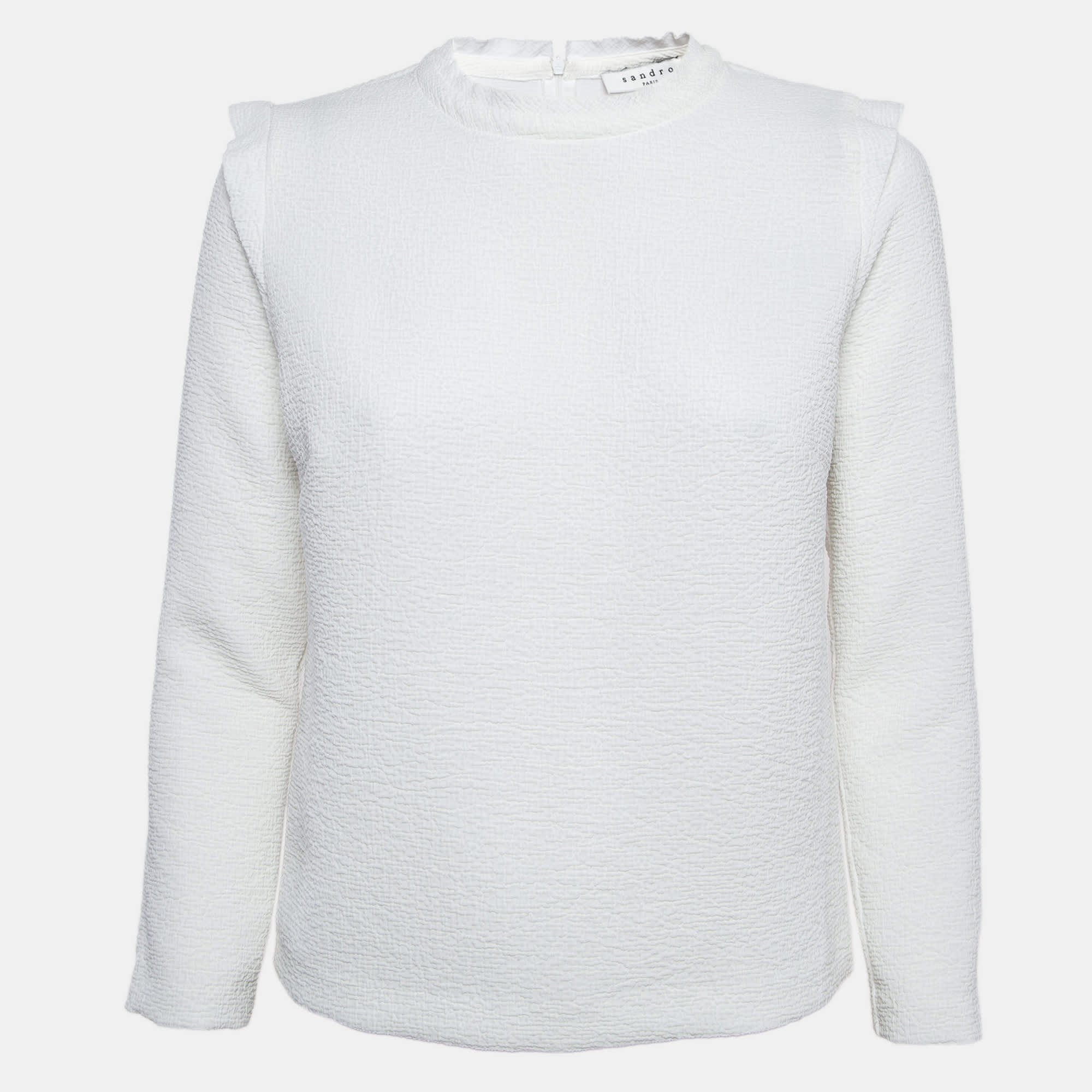 Sandro White Gauze Long Sleeve Top