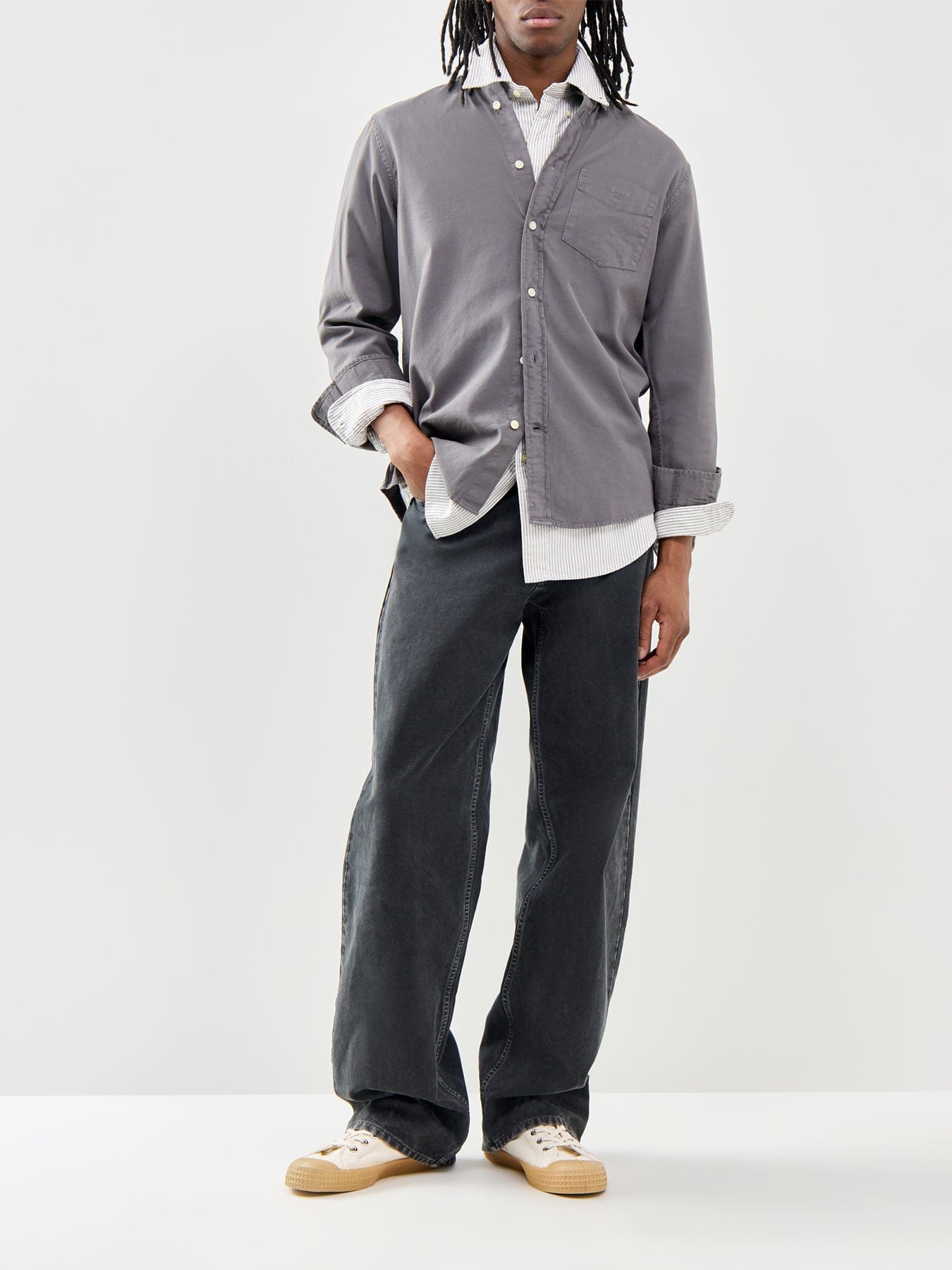 GANT Garment Dyed Twill Long Sleeve Shirt Grey