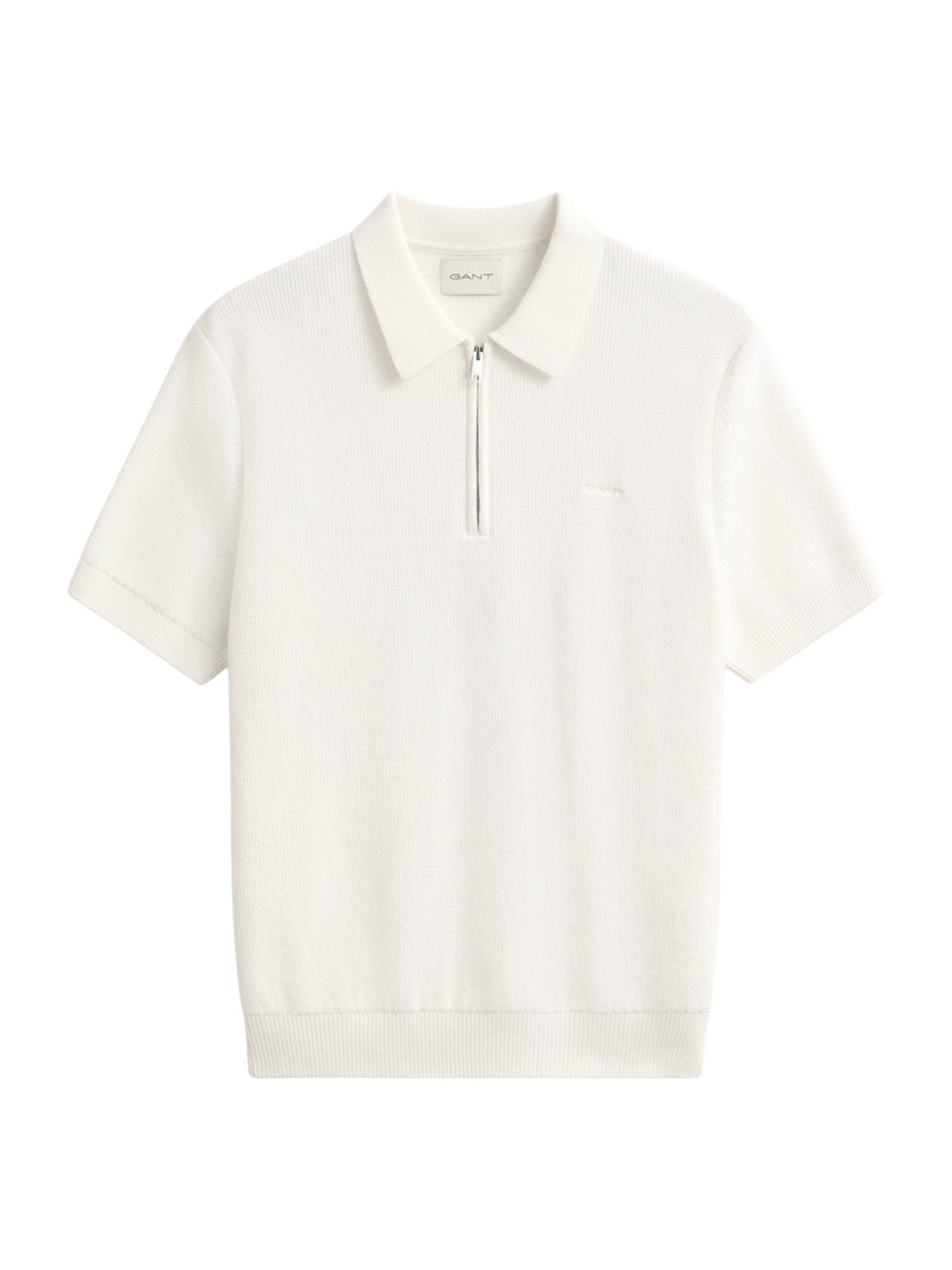 GANT Cotton Rib Half Zip Polo Shirt White