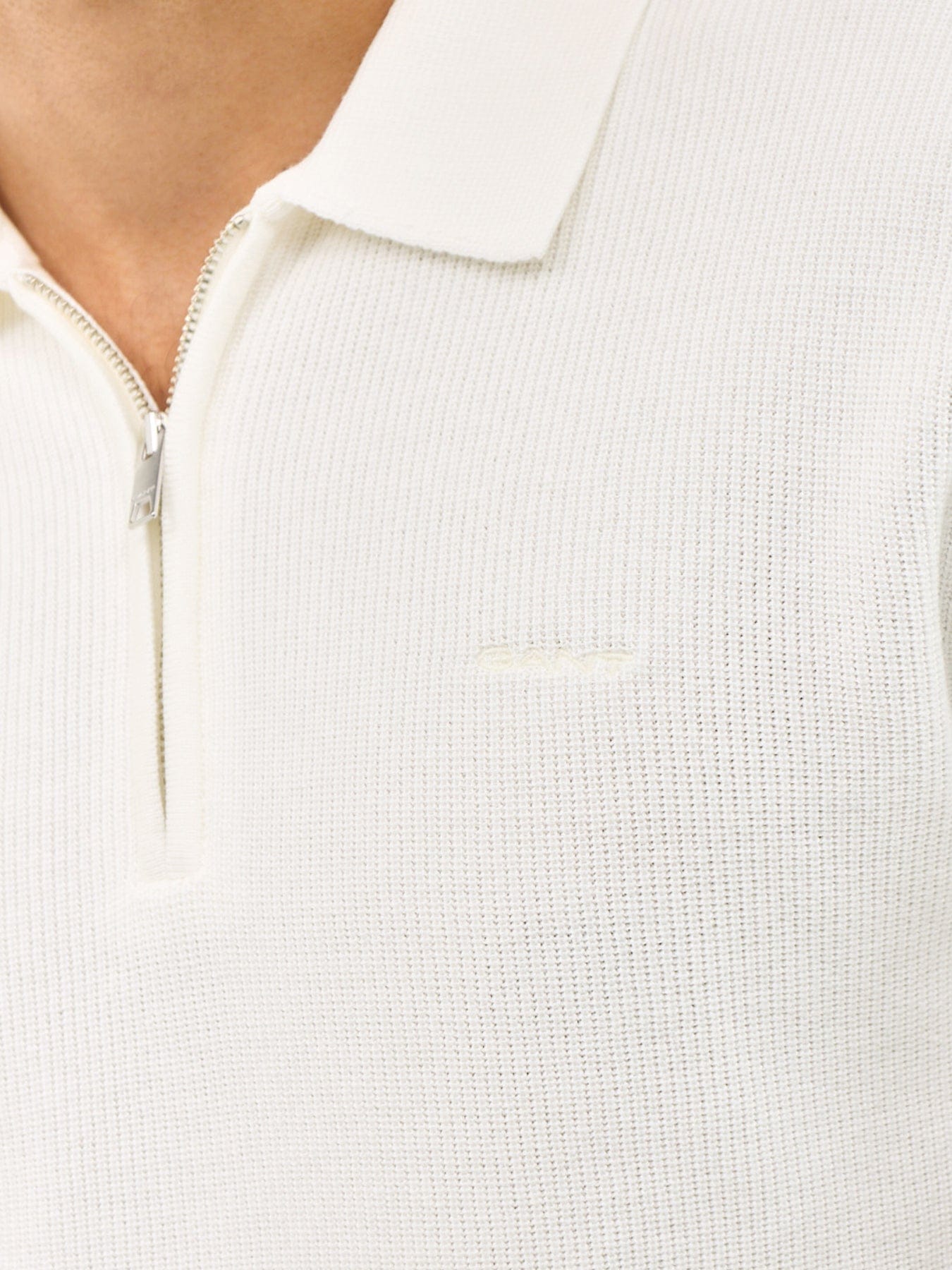 GANT Cotton Rib Half Zip Polo Shirt White