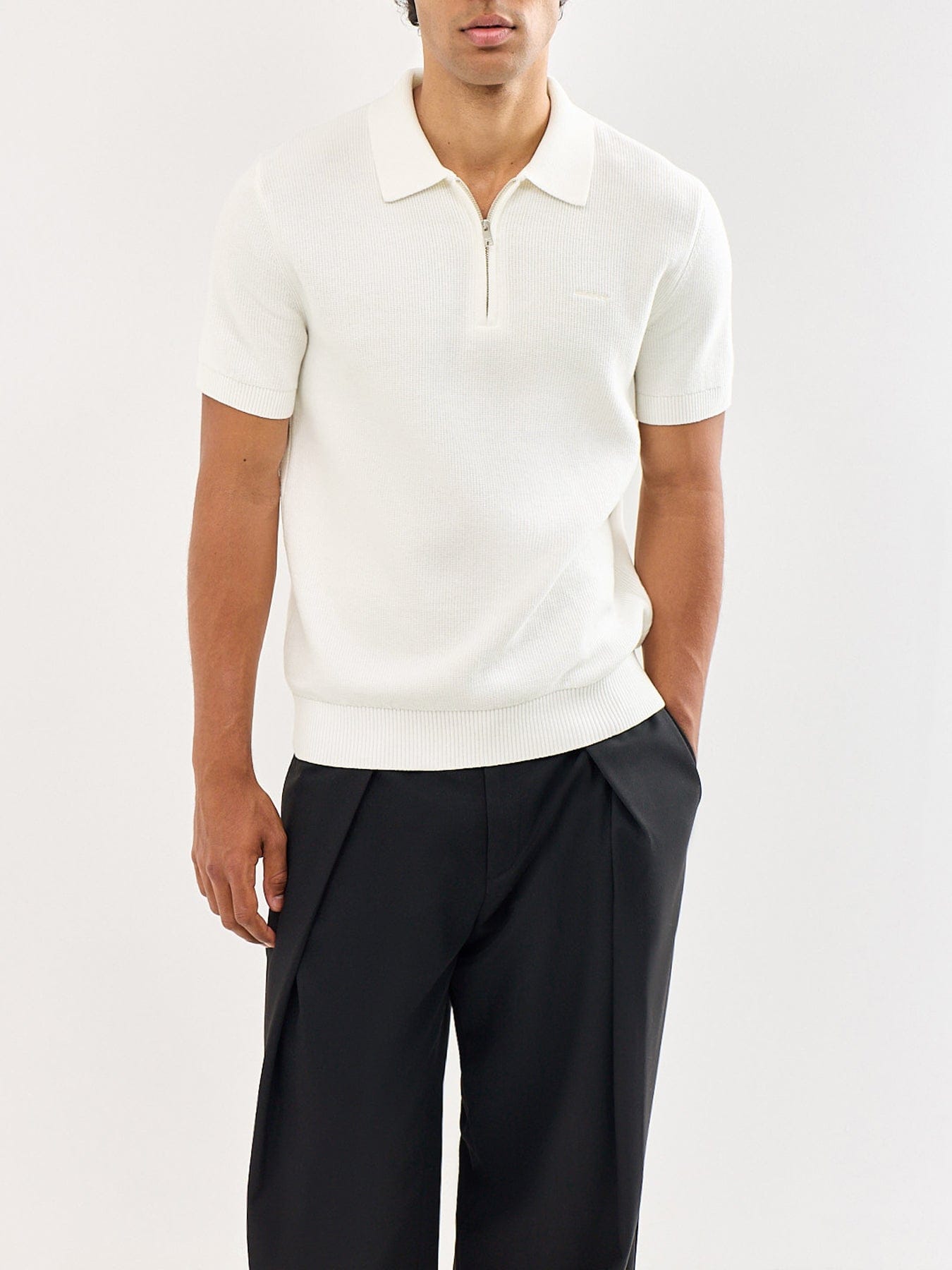 GANT Cotton Rib Half Zip Polo Shirt White