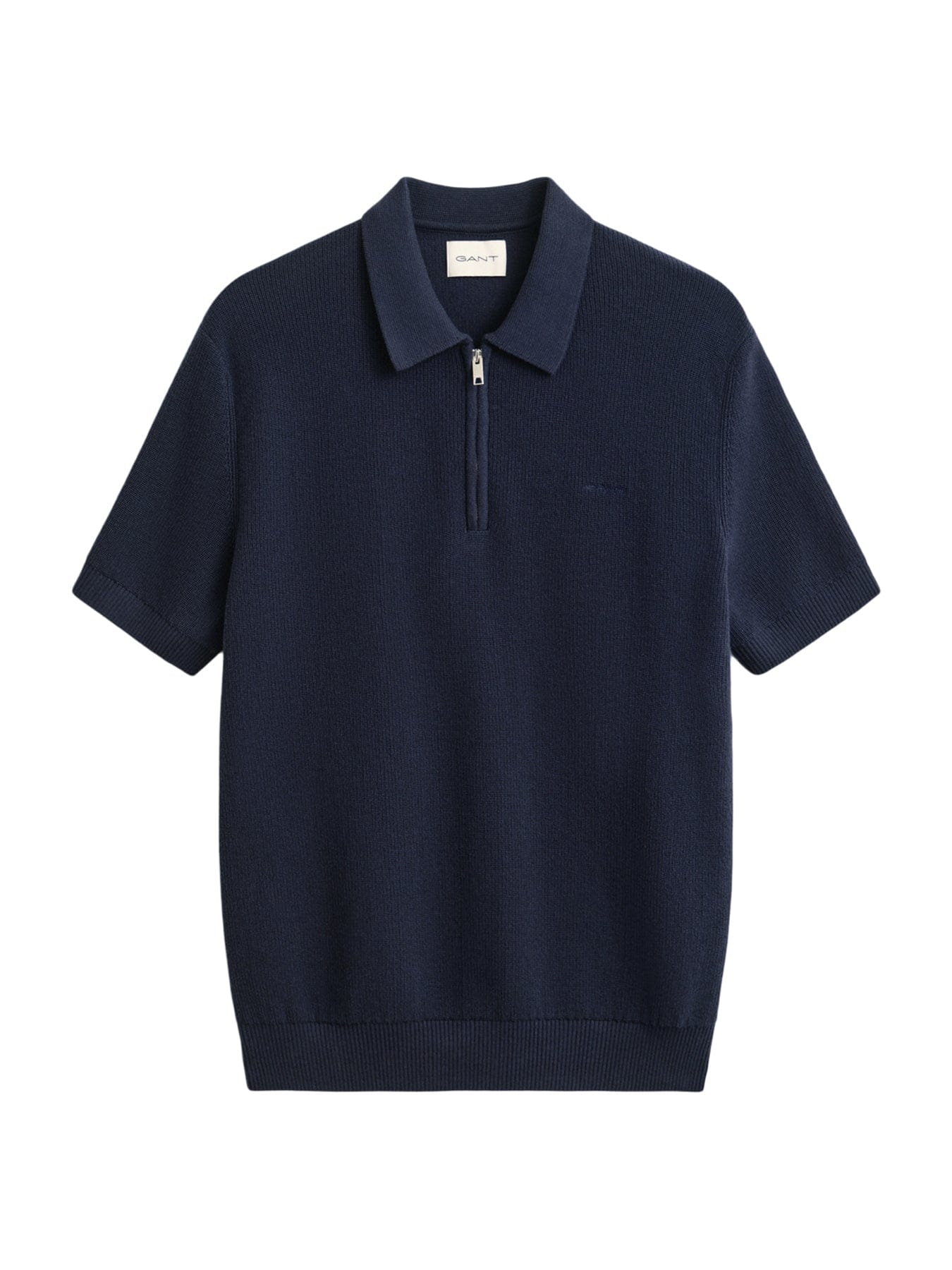 GANT Cotton Rib Half Zip Polo Shirt Navy