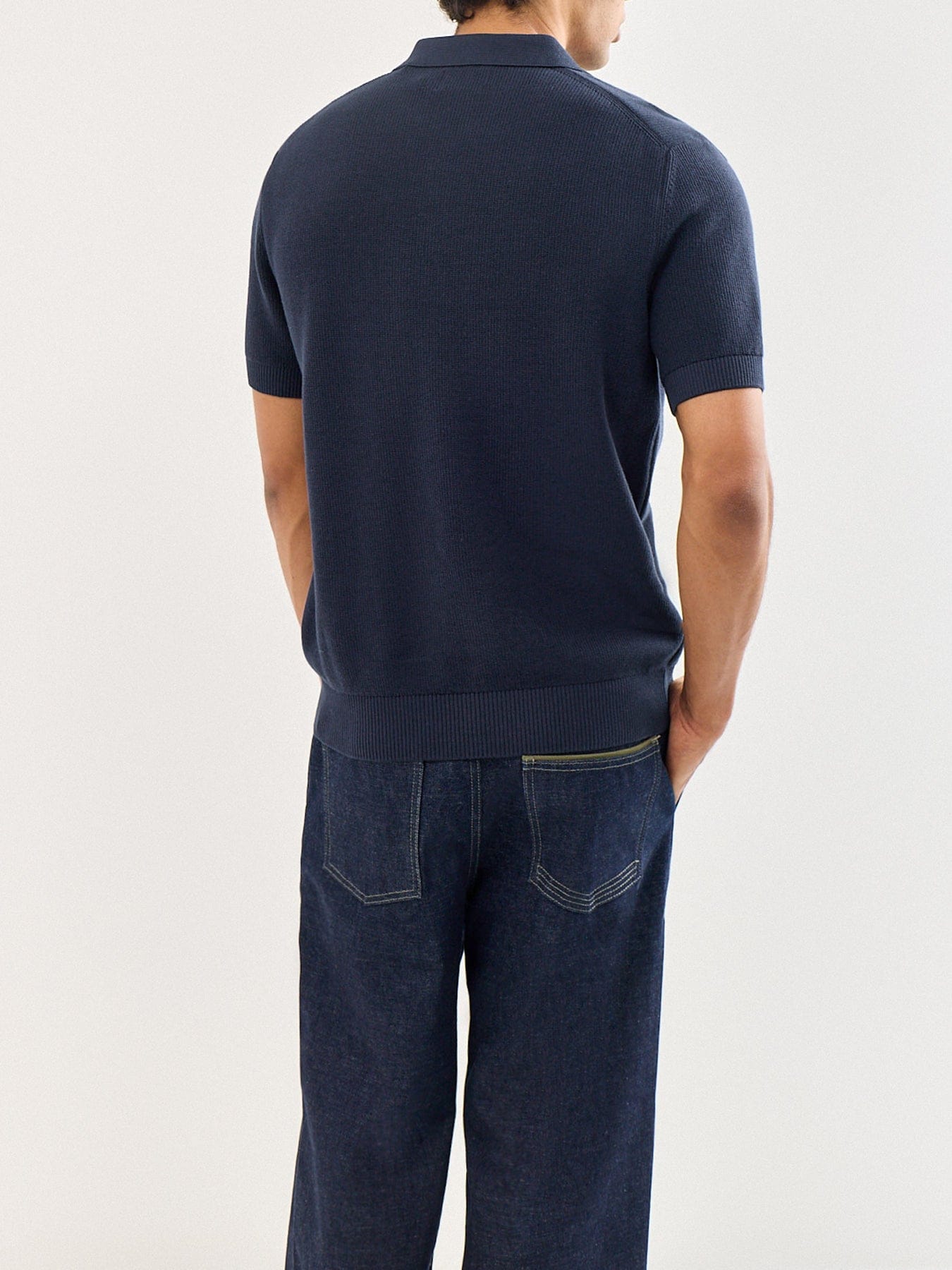 GANT Cotton Rib Half Zip Polo Shirt Navy