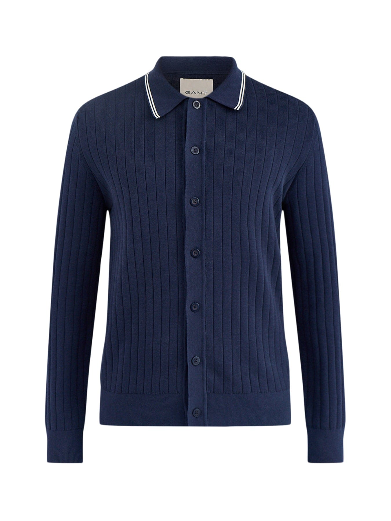 GANT Cotton Rib Polo Cardigan Navy