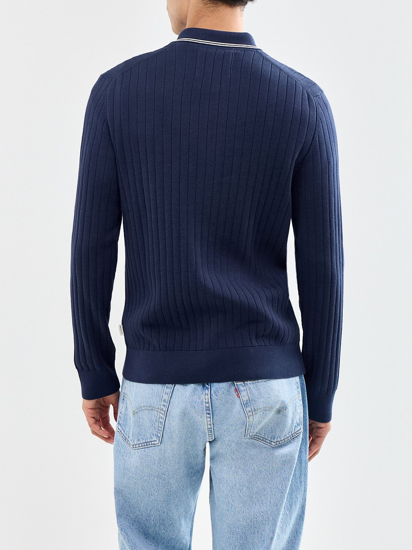 GANT Cotton Rib Polo Cardigan Navy