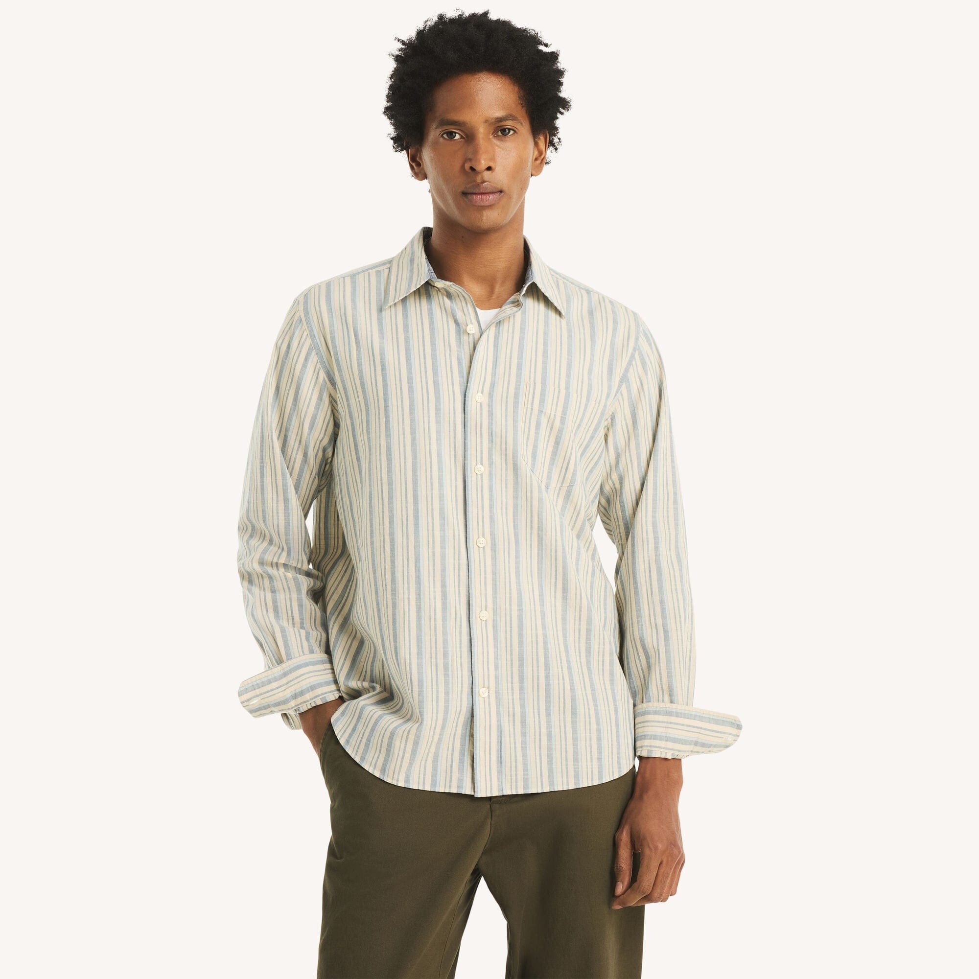 Nautica Mens Textured Striped Shirt