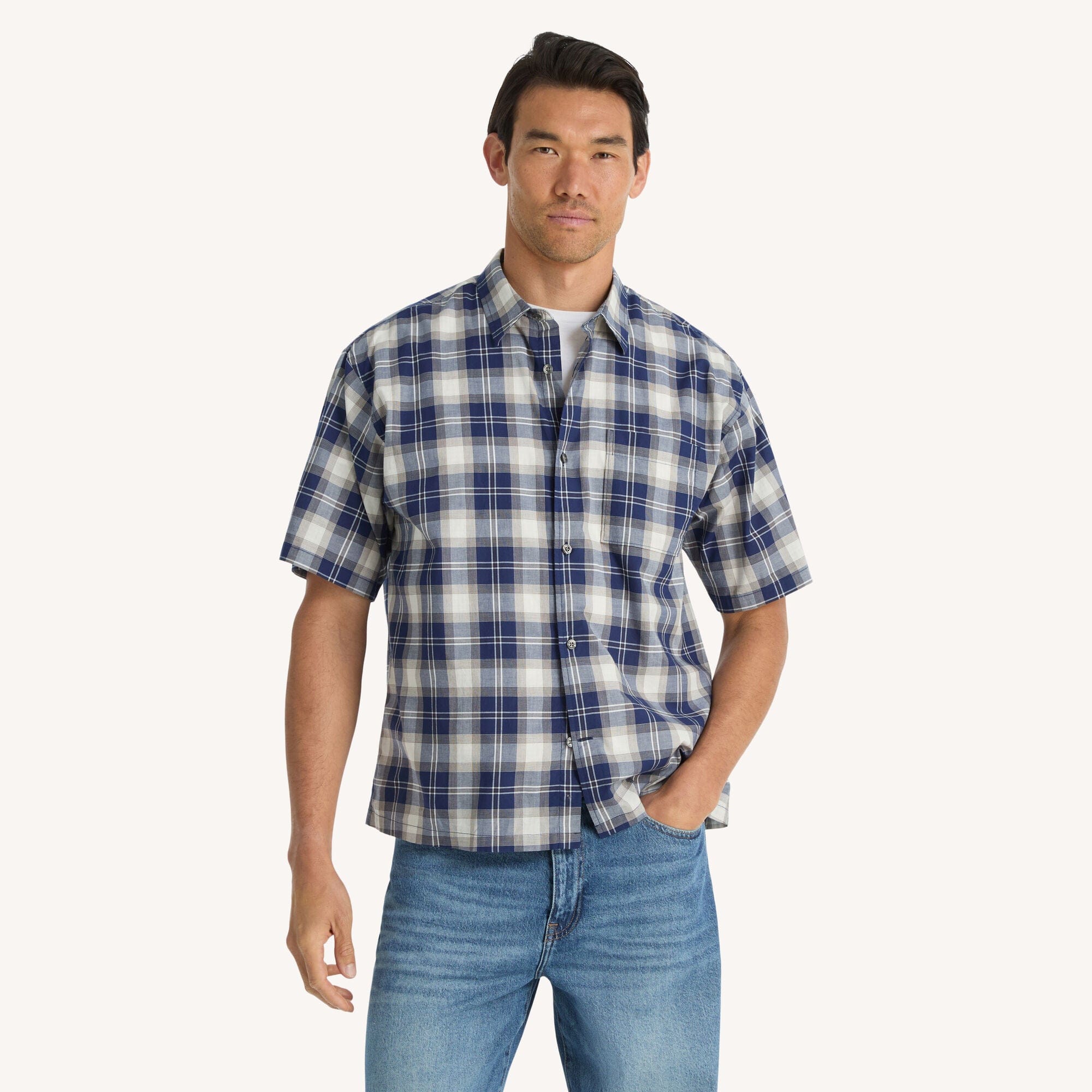 Nautica Mens Plaid Short - Sleeve Shirt