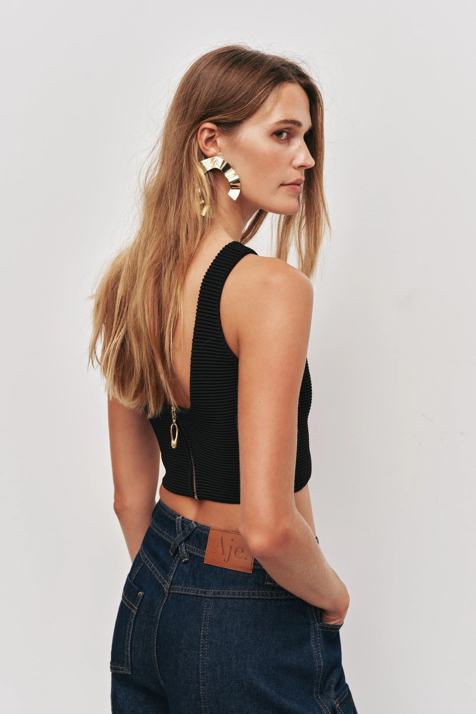 Aje Agave Sleeveless Knit Top In Black
