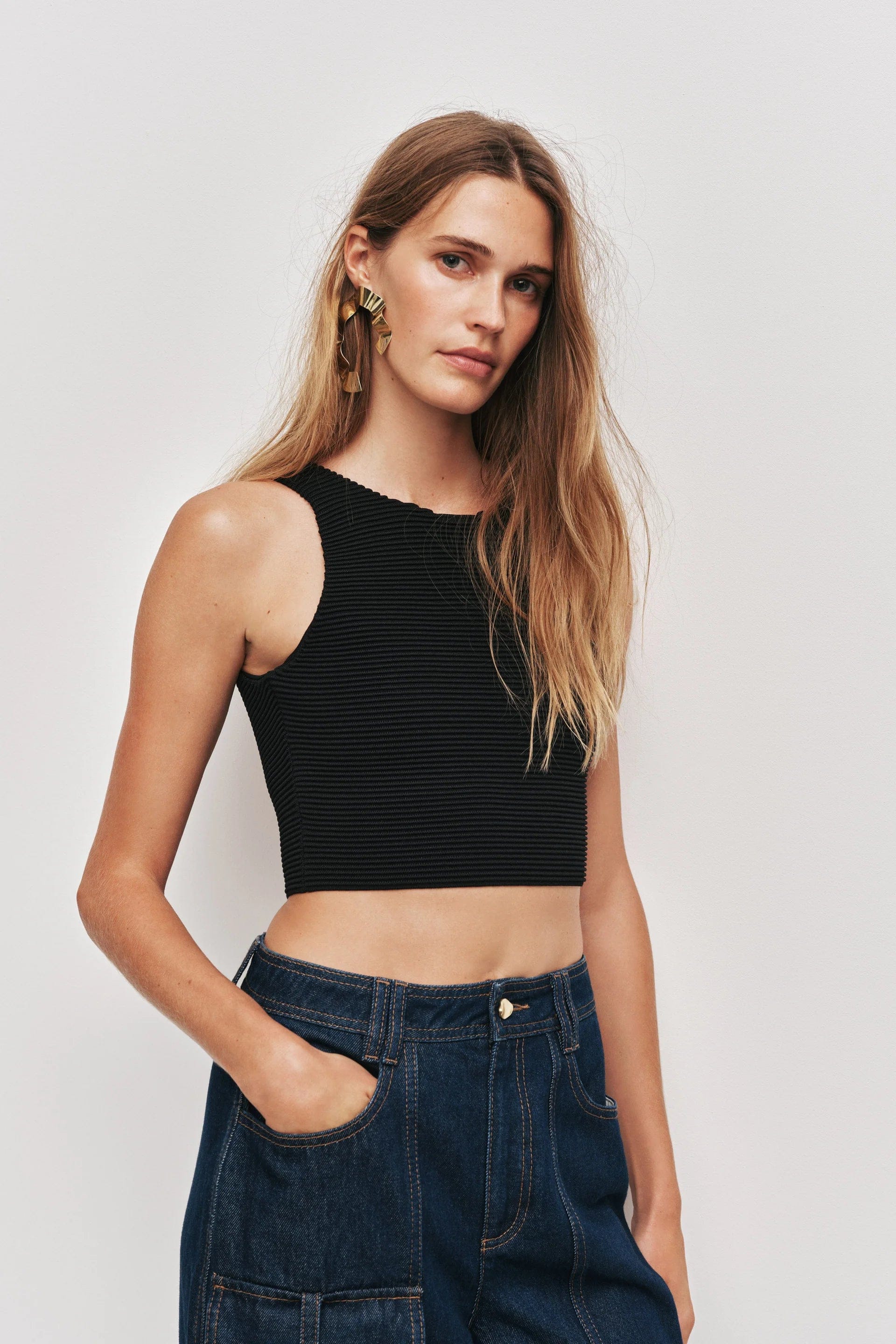 Aje Agave Sleeveless Knit Top In Black