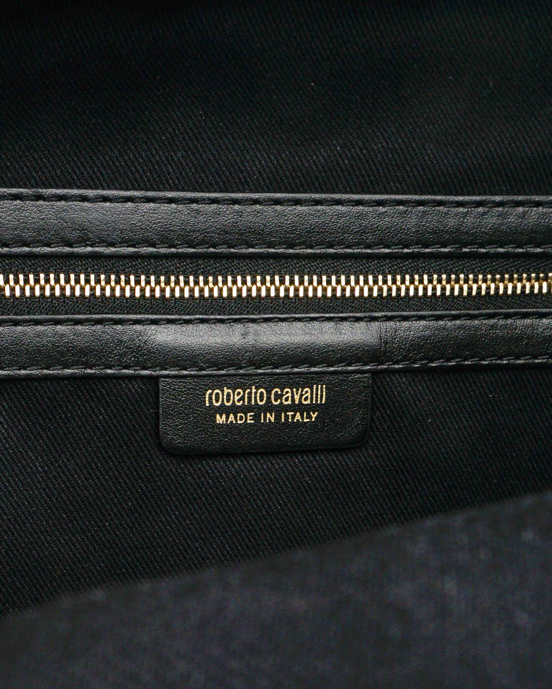 Roberto Cavalli Black Suede Crystal Serpent Backpack