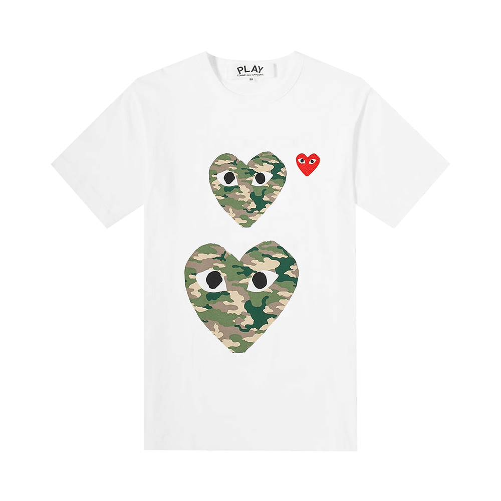 Comme des Garçons Shorts-Sleeve Play T-Shirt With Double Camo Hearts White