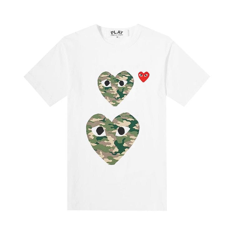 Comme des Garçons Shorts-Sleeve Play T-Shirt With Double Camo Hearts White