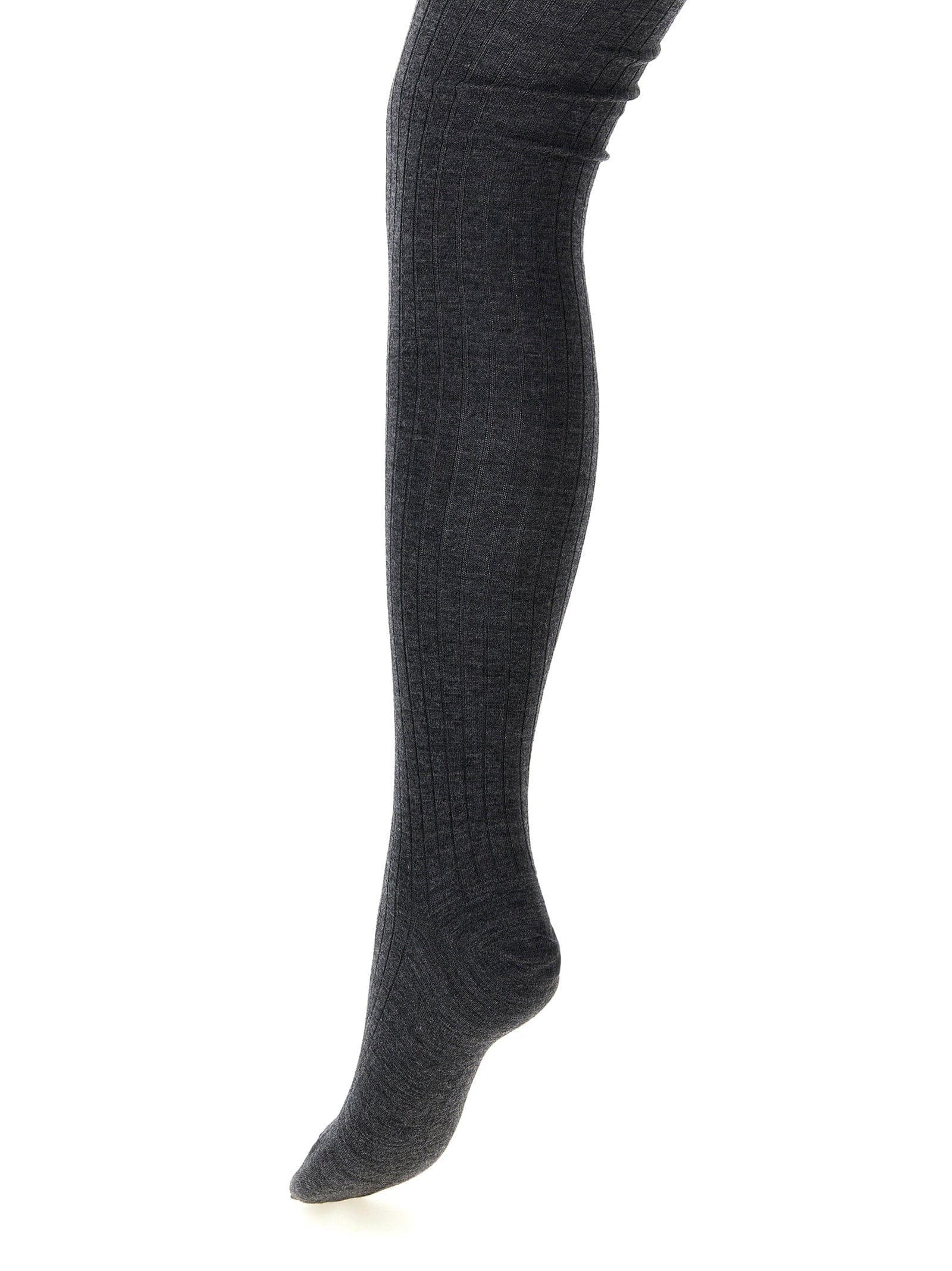 Jil Sander Ribbed Wool - Blend Tights — Charcoal