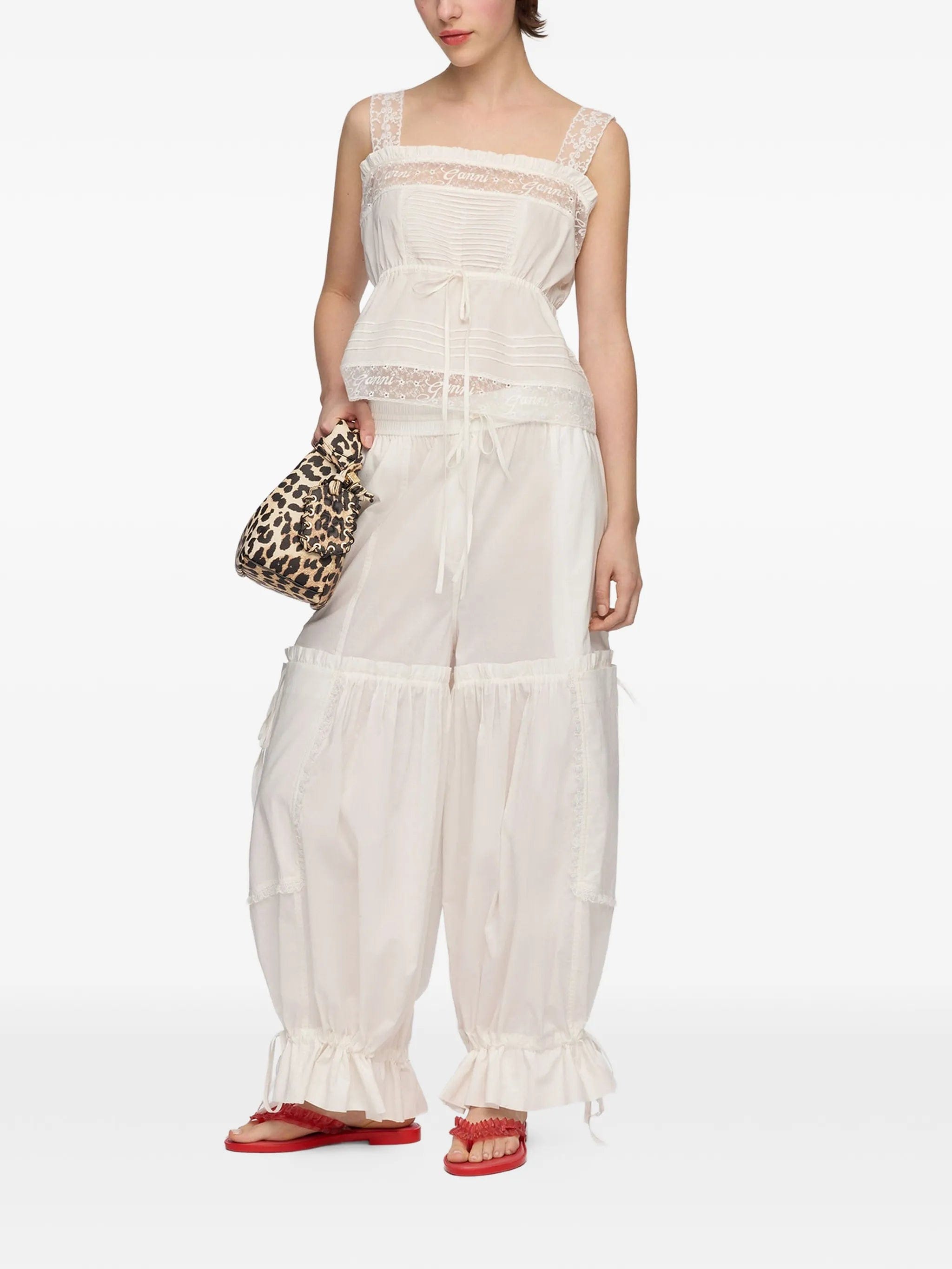 GANNI lace - trim drawstring top