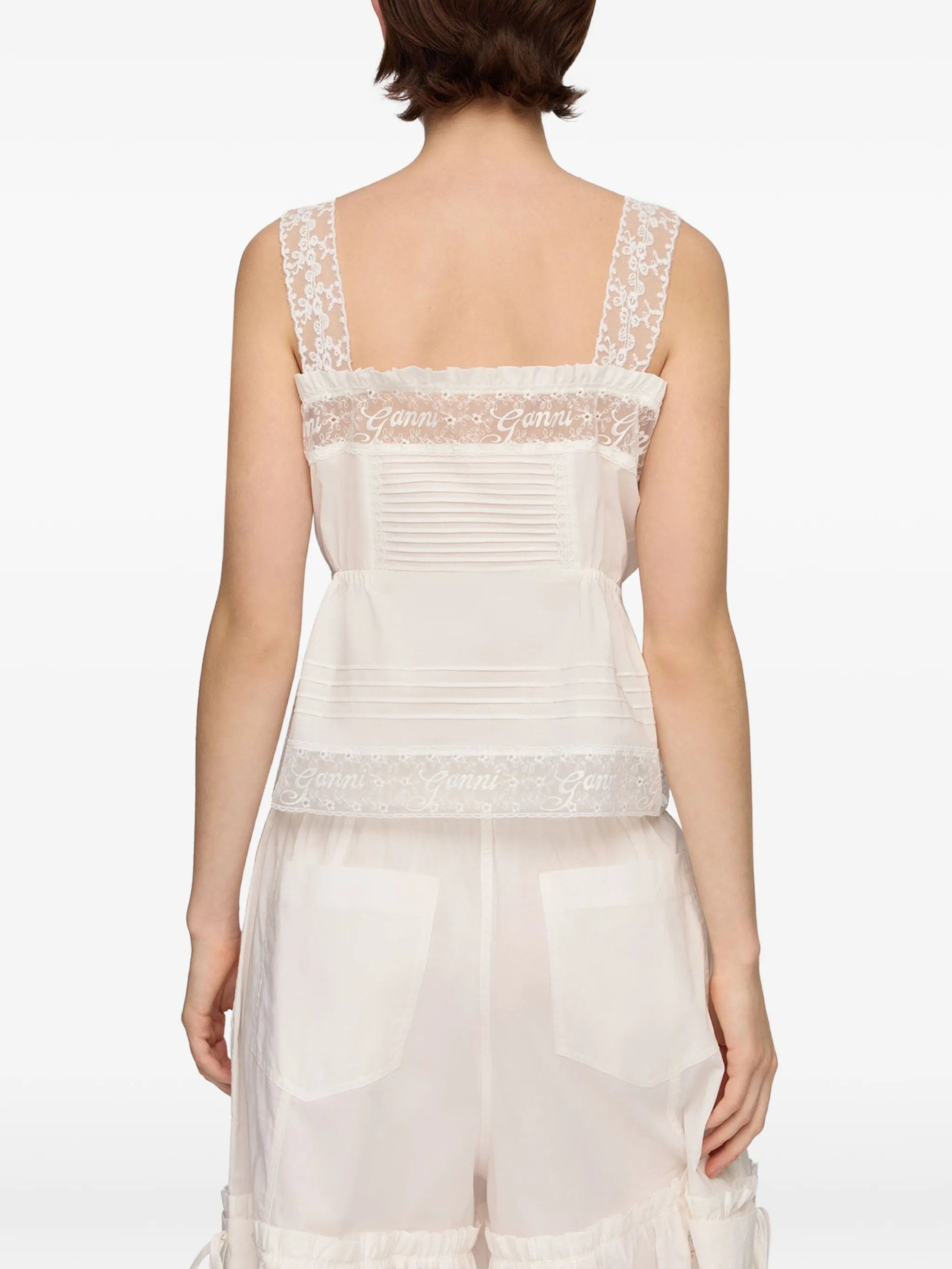 GANNI lace - trim drawstring top