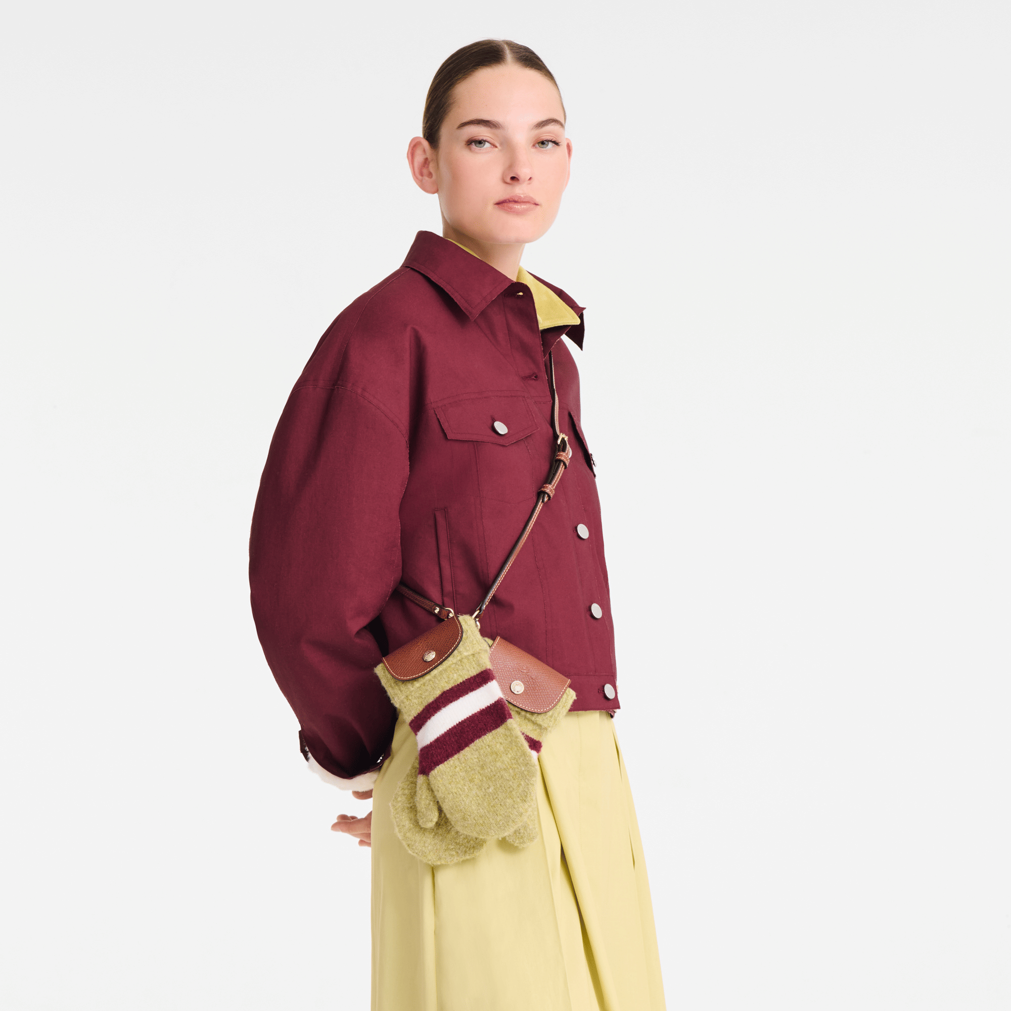 Long Champ Longchamp Le Pliage Collection Mittens bag Pistachio/Burgundy
