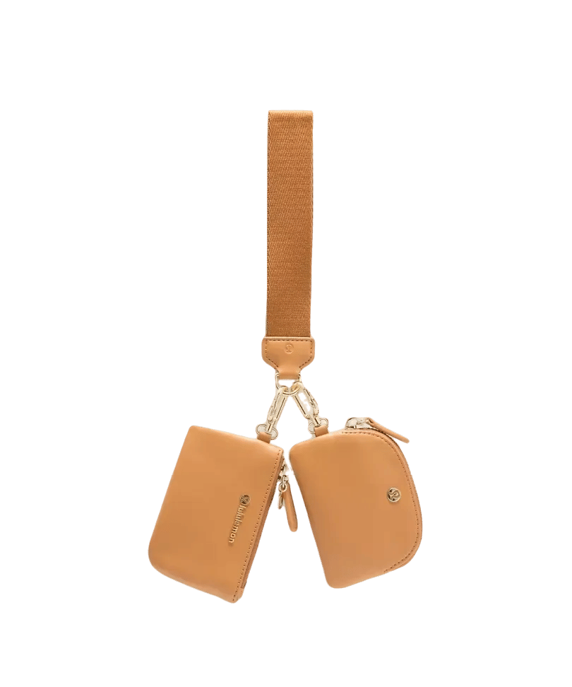 ALTERNATIVE® Lululemon Dual Pouch Wristlet Leather Alternative Chestnut Brown/Gold