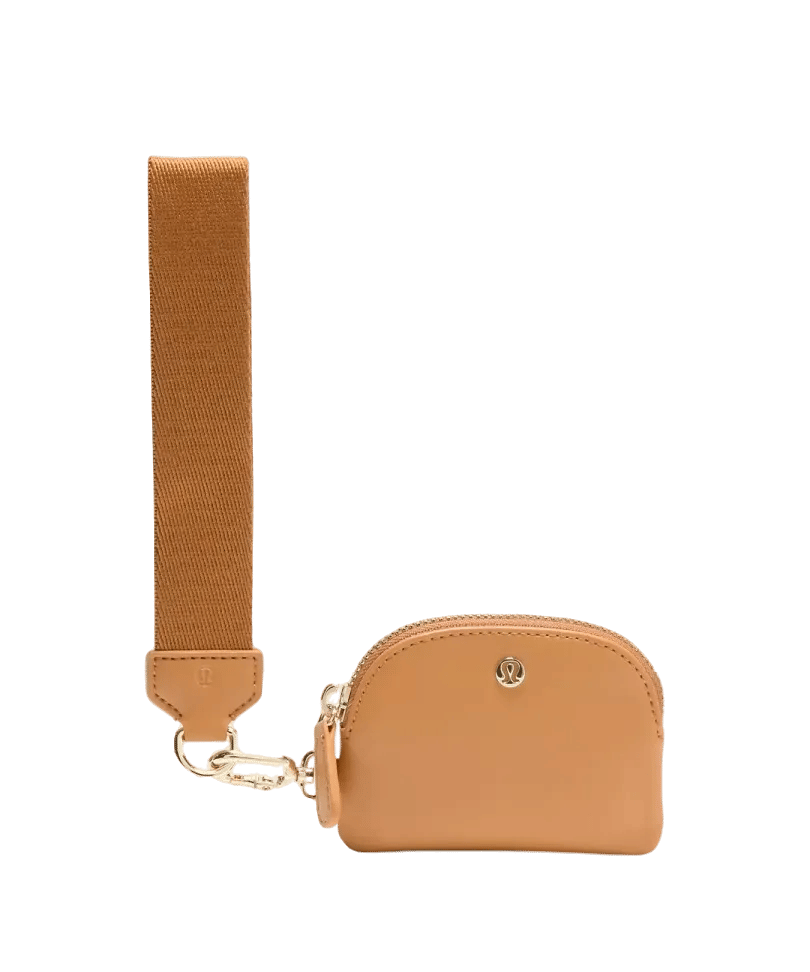 ALTERNATIVE® Lululemon Dual Pouch Wristlet Leather Alternative Chestnut Brown/Gold