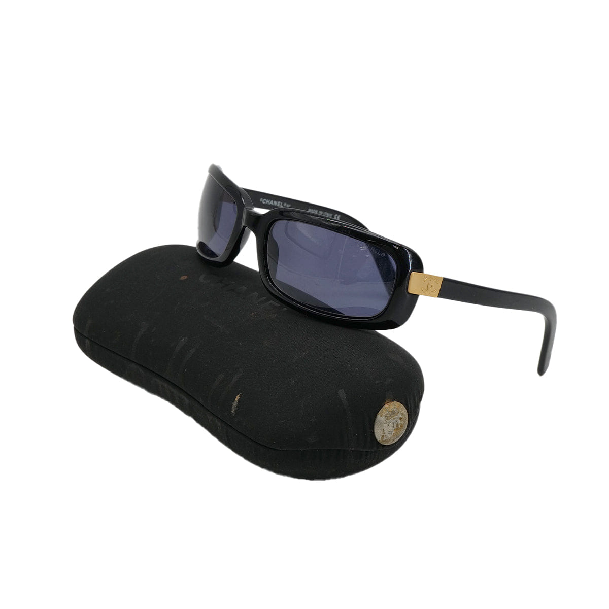VINTAGE CHANEL COCOMARK SUNGLASSES BLACK GOLD EYEWEAR 90322151
