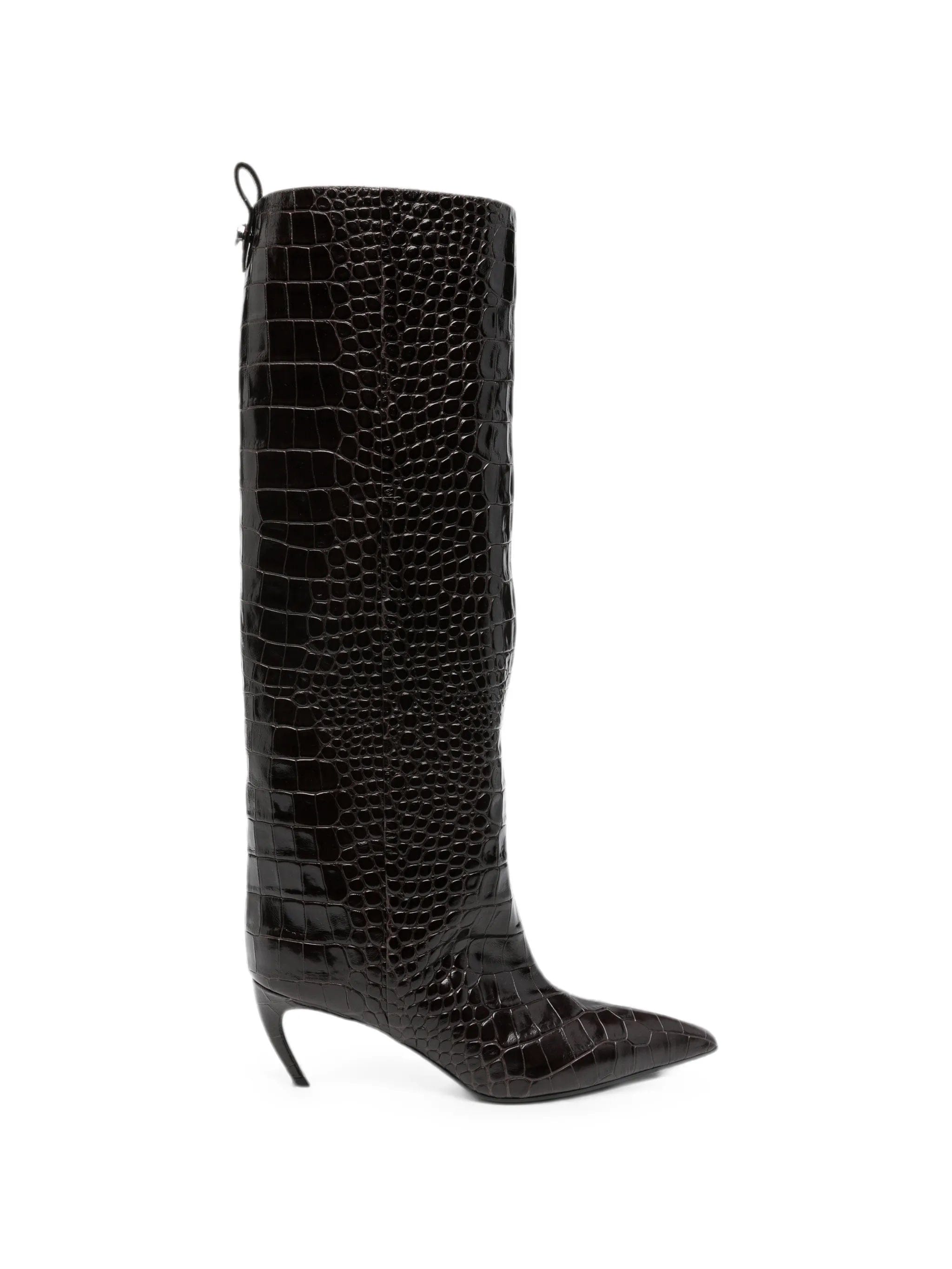 The Attico Lea croc - effect pointed - toe knee - high boots