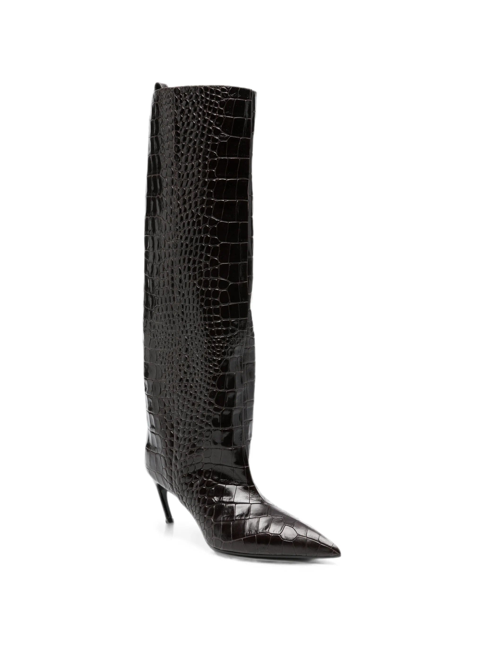 The Attico Lea croc - effect pointed - toe knee - high boots